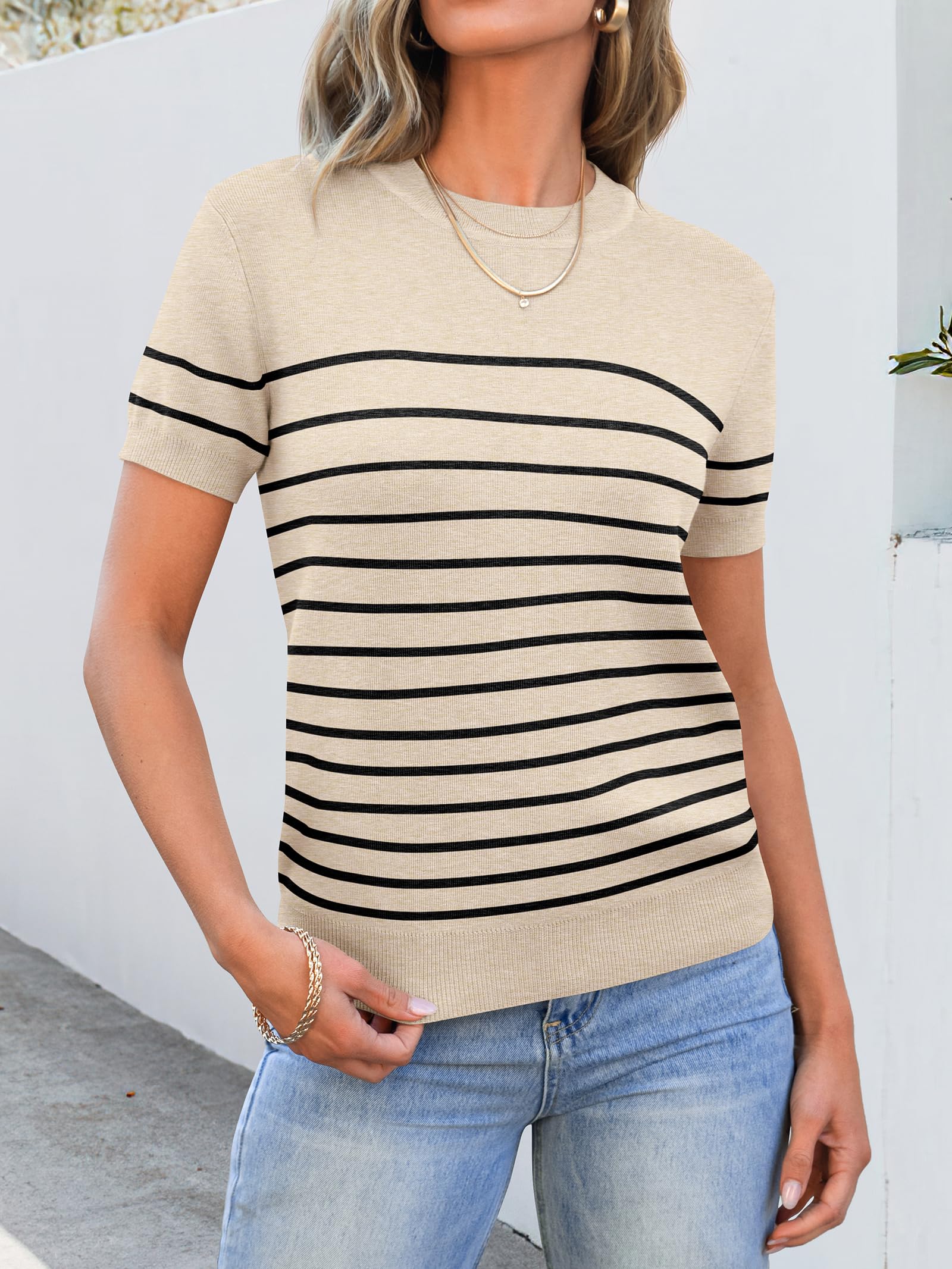 Foto 2 | Jersey Anrabess Para Mujer, Manga Corta, Mezcla De Lana, Color Beige, Talla M - Venta Internacional.