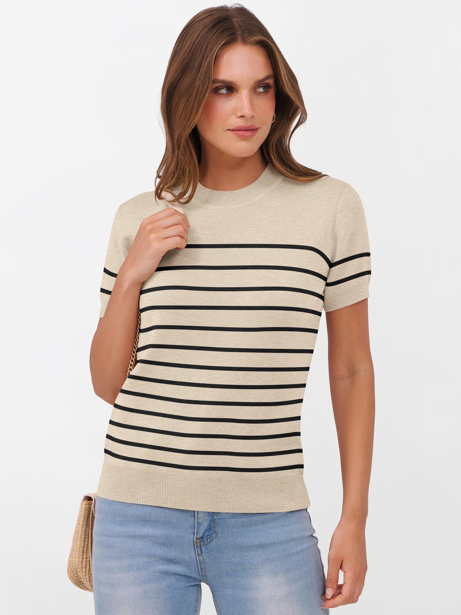 Foto 4 pulgar | Jersey Anrabess Para Mujer, Manga Corta, Mezcla De Lana, Color Beige, Talla M - Venta Internacional.