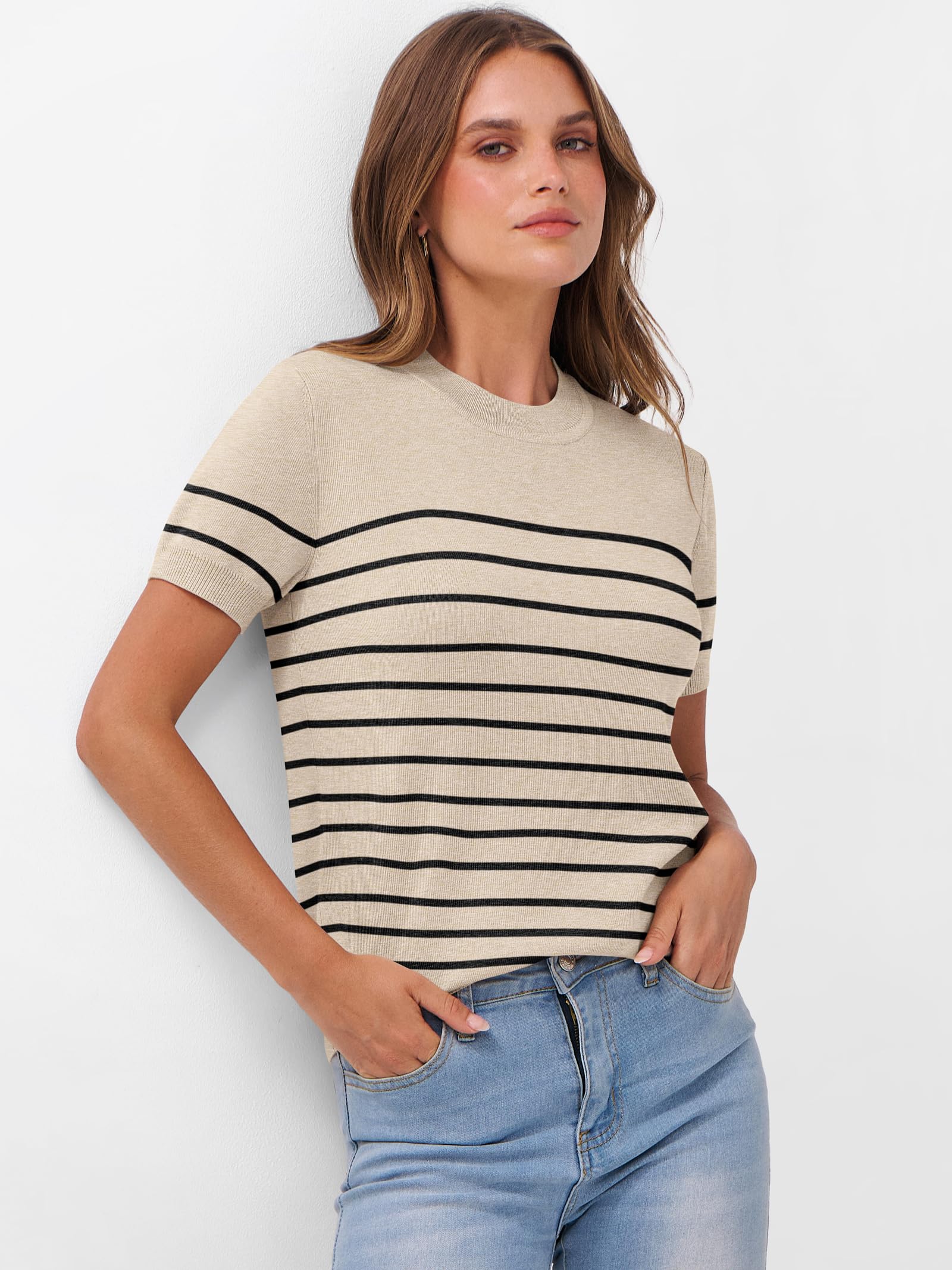 Foto 5 pulgar | Jersey Anrabess Para Mujer, Manga Corta, Mezcla De Lana, Color Beige, Talla M - Venta Internacional.