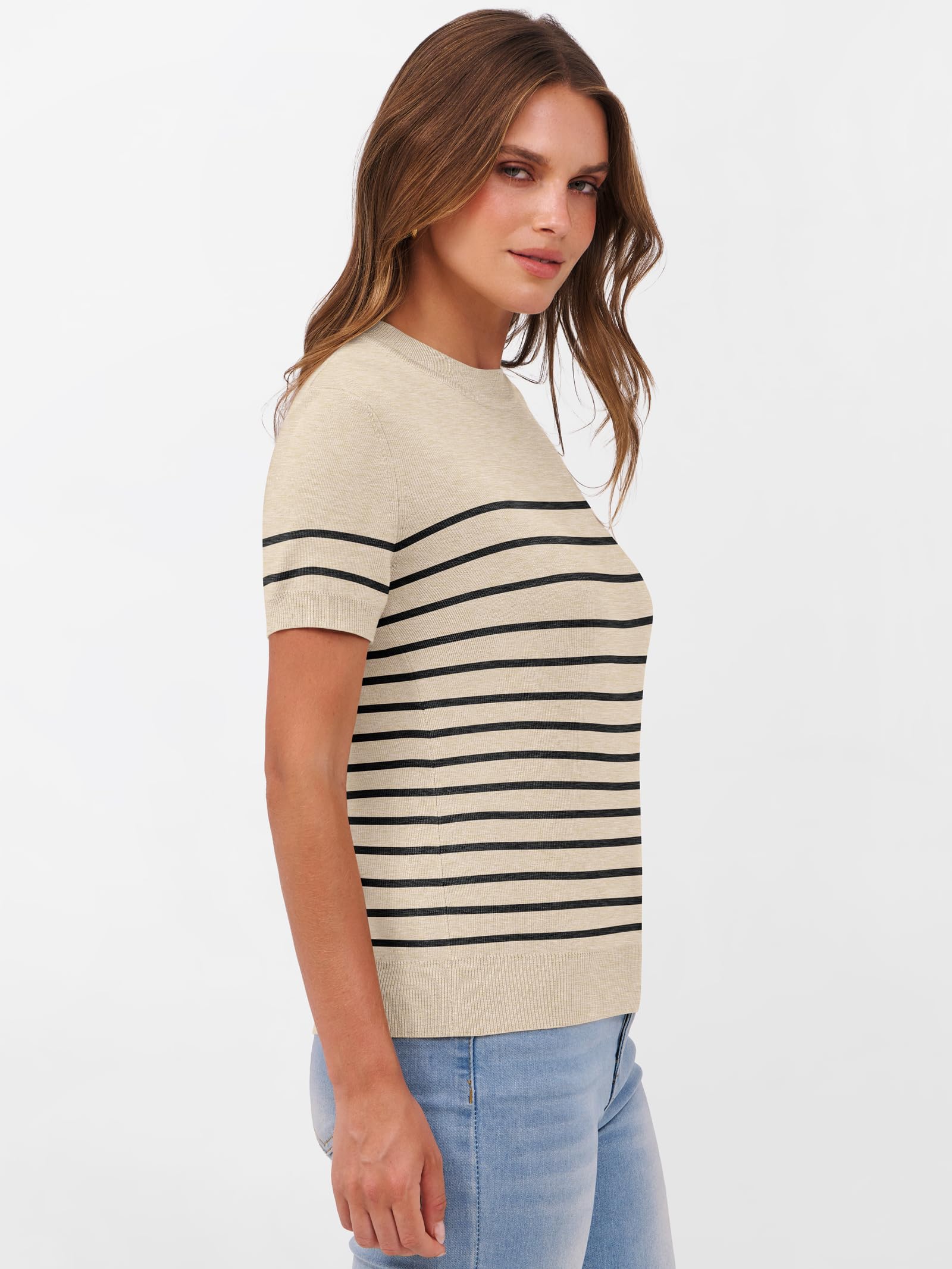 Foto 6 pulgar | Jersey Anrabess Para Mujer, Manga Corta, Mezcla De Lana, Color Beige, Talla M - Venta Internacional.