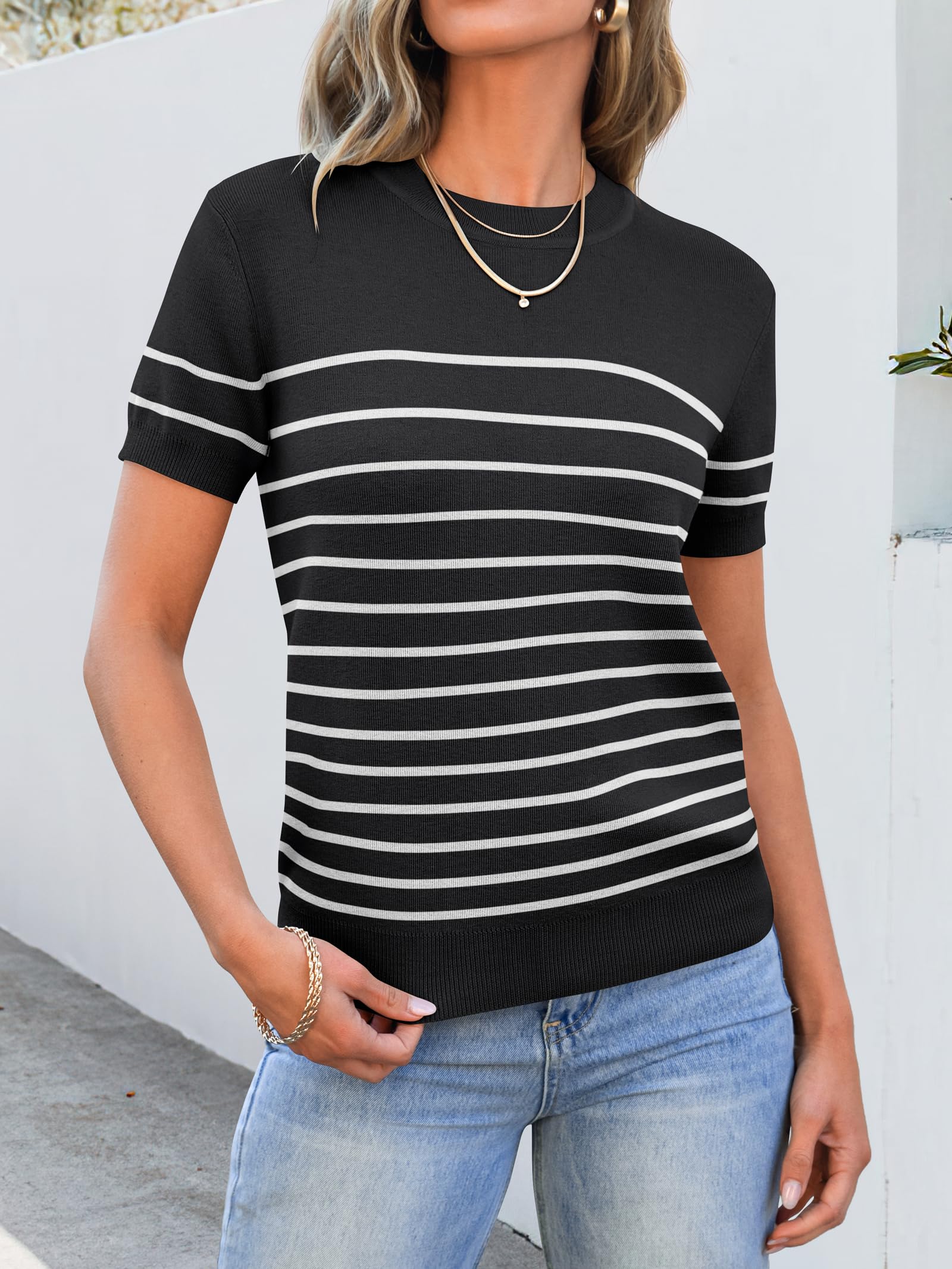 Foto 3 pulgar | Jersey Anrabess Para Mujer, Manga Corta, Mezcla De Lana, Negro Y Blanco - Venta Internacional.