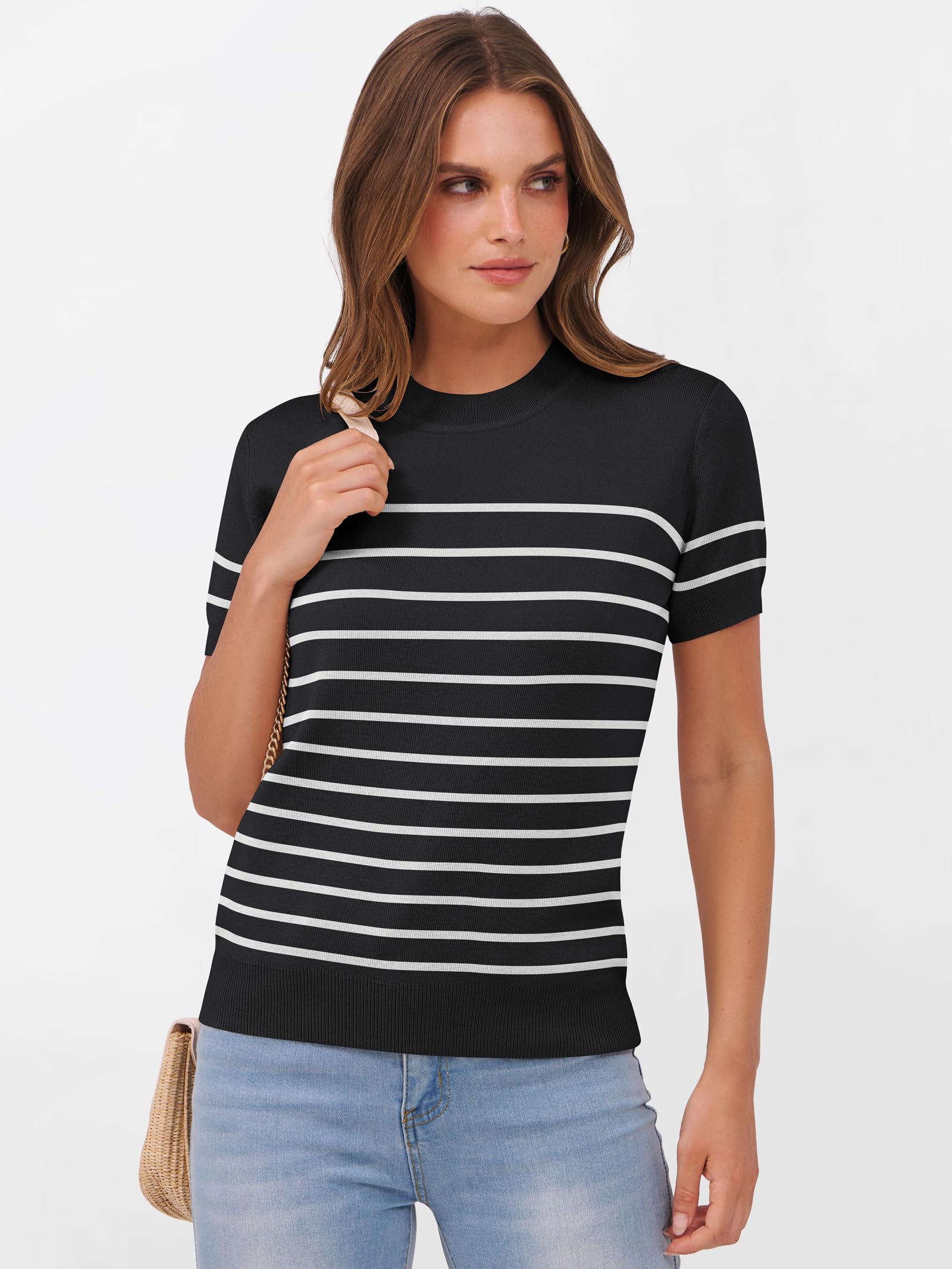 Foto 4 pulgar | Jersey Anrabess Para Mujer, Manga Corta, Mezcla De Lana, Negro Y Blanco - Venta Internacional.