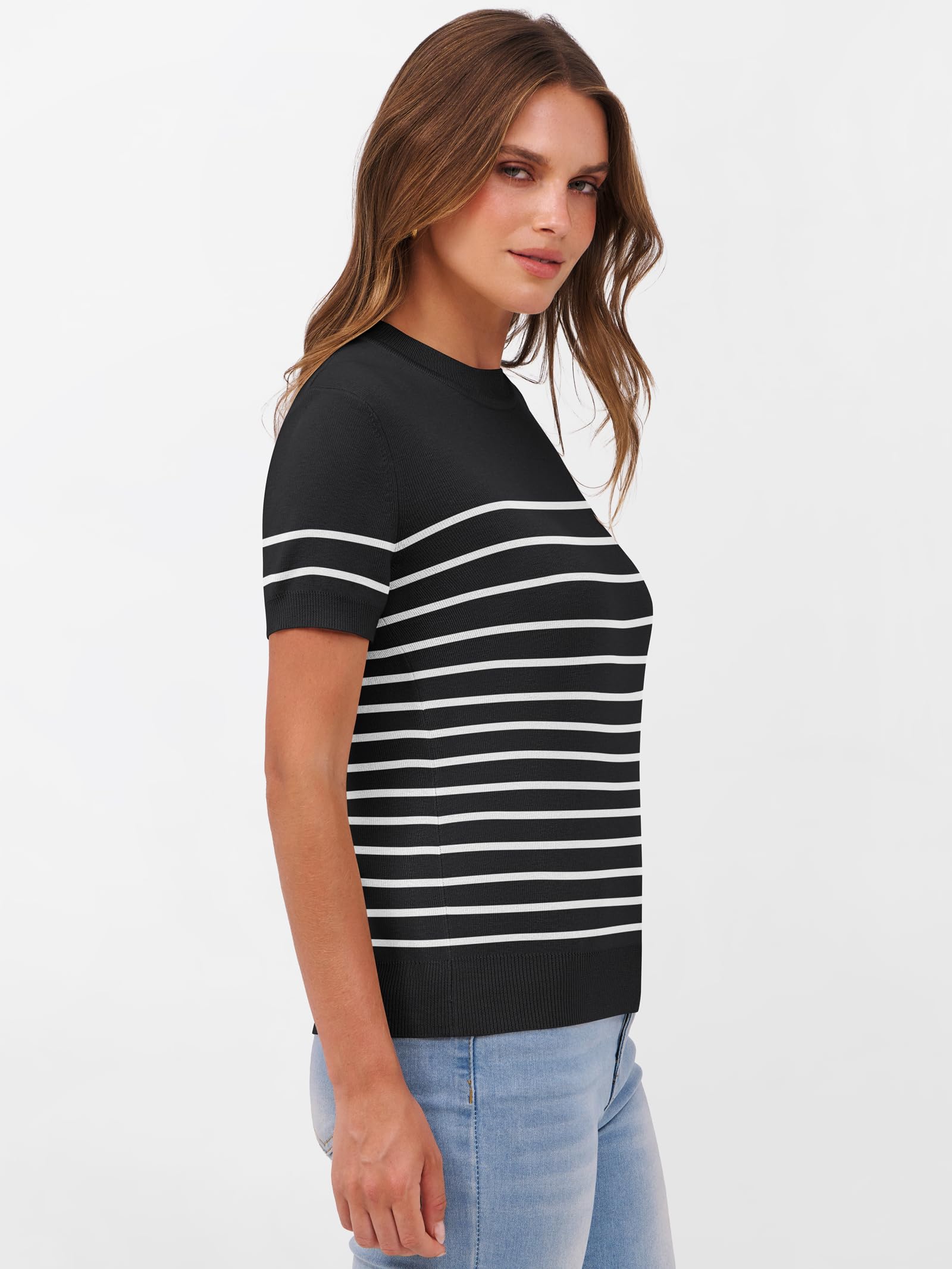 Foto 6 pulgar | Jersey Anrabess Para Mujer, Manga Corta, Mezcla De Lana, Negro Y Blanco - Venta Internacional.