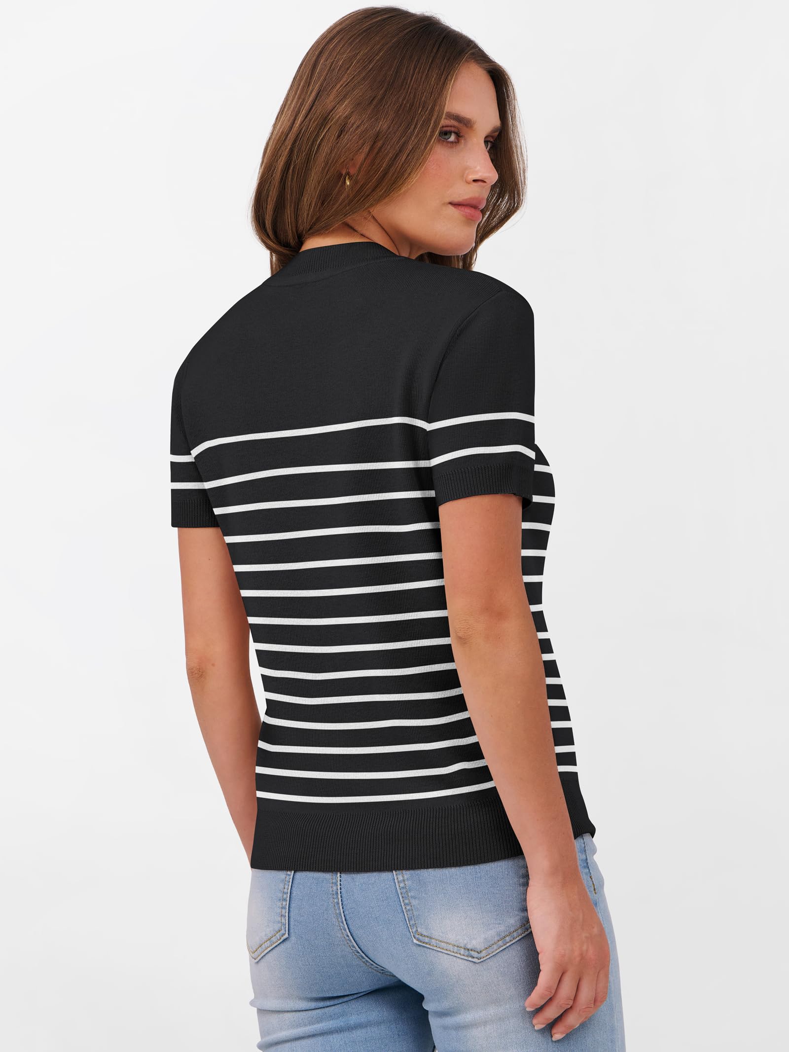 Foto 7 pulgar | Jersey Anrabess Para Mujer, Manga Corta, Mezcla De Lana, Negro Y Blanco - Venta Internacional.