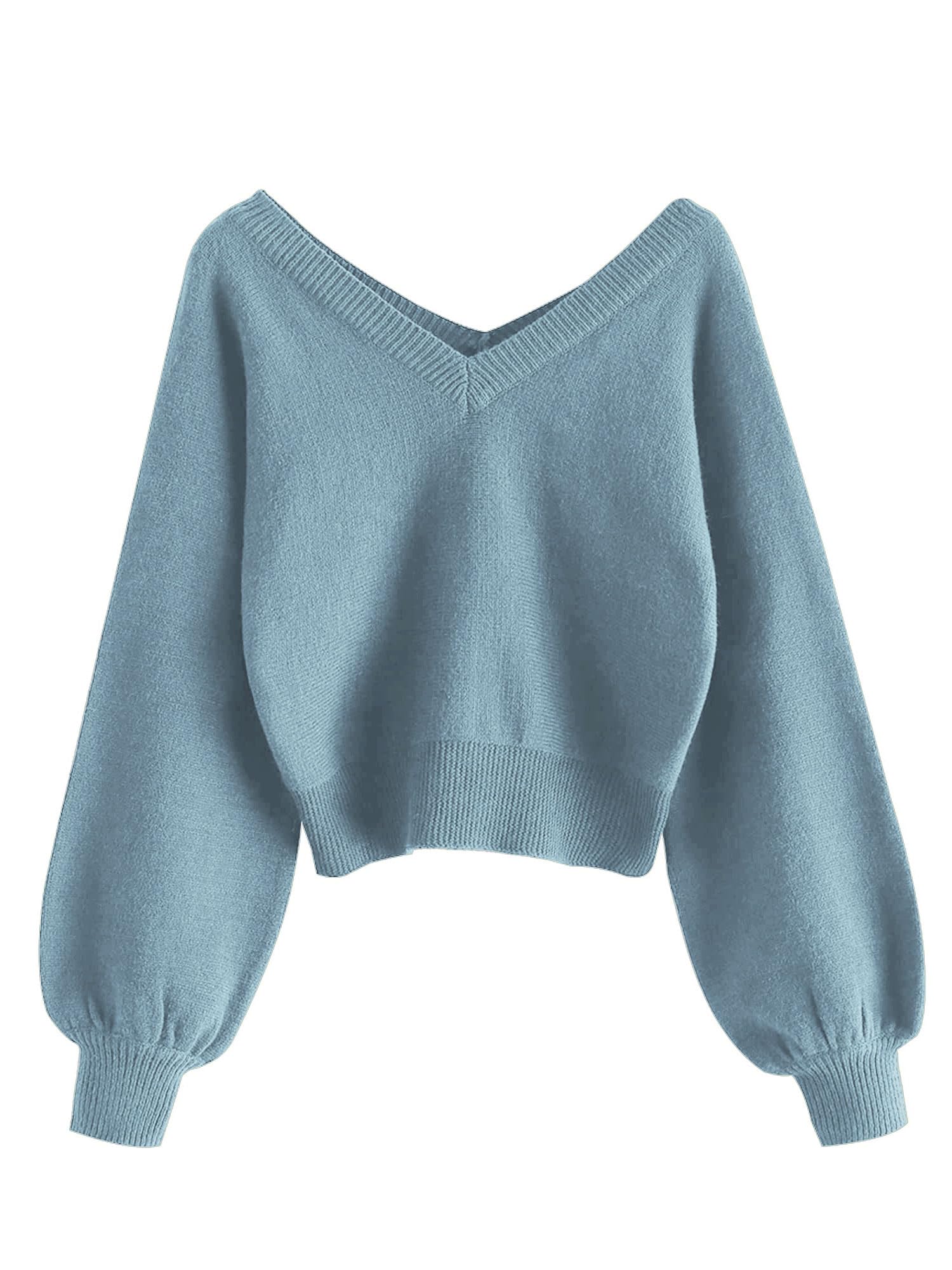 Foto 2 pulgar | Jersey Corto Zaful Con Cuello En V De Manga Larga Para Mujeres - Azul - Venta Internacional.