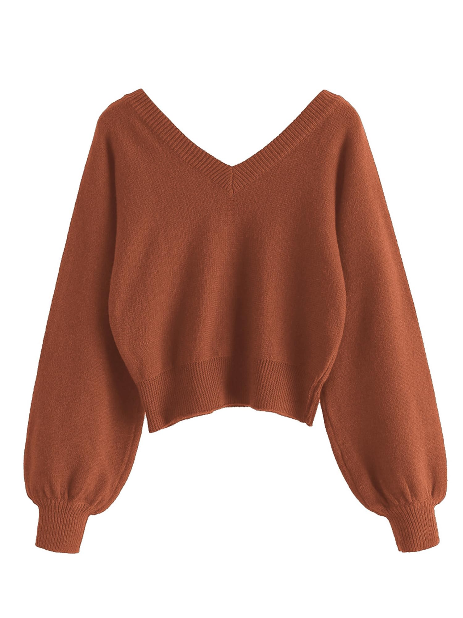 Foto 2 pulgar | Jersey Zaful Para Mujer, Cuello En V, Manga Larga, Rojo Ladrillo, Xl - Venta Internacional.