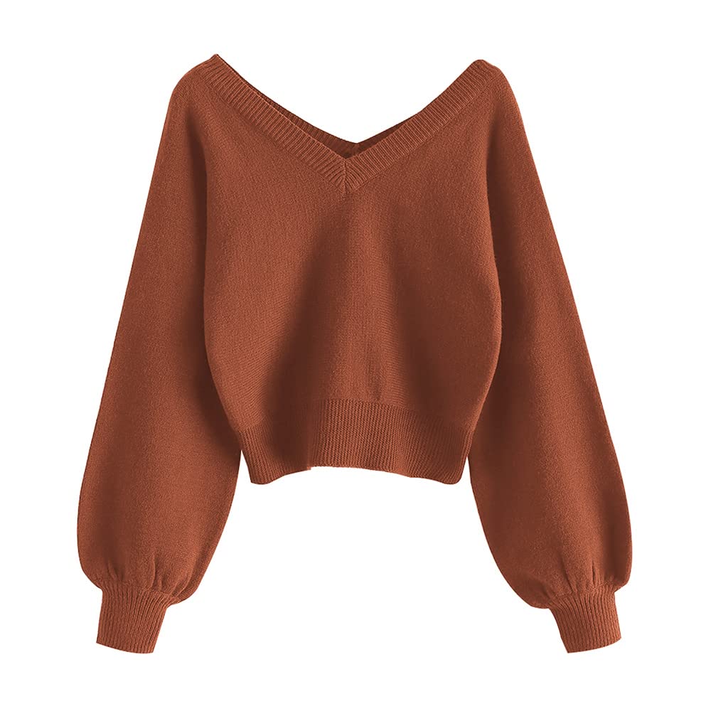 Foto 3 pulgar | Jersey Zaful Para Mujer, Cuello En V, Manga Larga, Rojo Ladrillo, Xl - Venta Internacional.