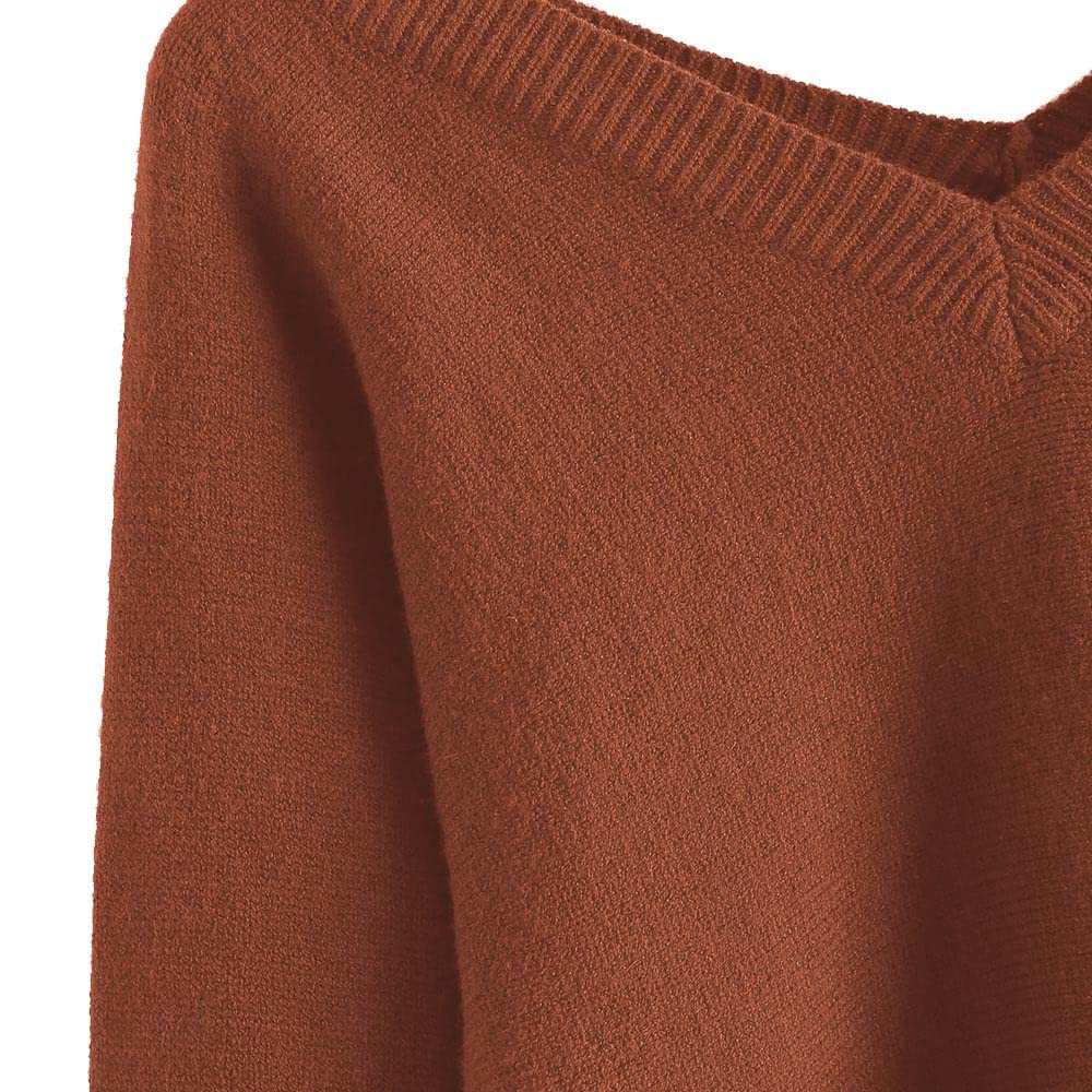 Foto 4 pulgar | Jersey Zaful Para Mujer, Cuello En V, Manga Larga, Rojo Ladrillo, Xl - Venta Internacional.