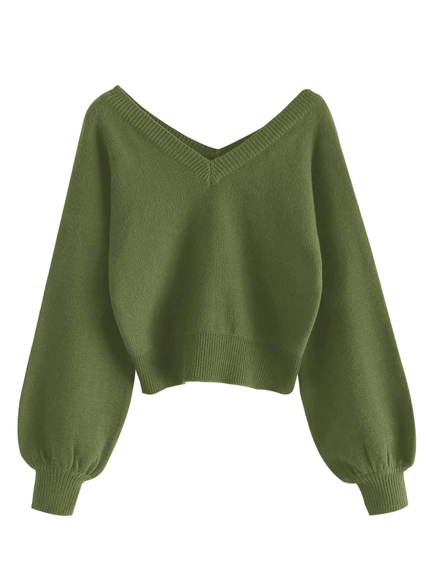 Foto 2 pulgar | Jersey Zaful Para Mujer Con Cuello En V Corto Y Manga Larga, Color Verde Claro - Venta Internacional.