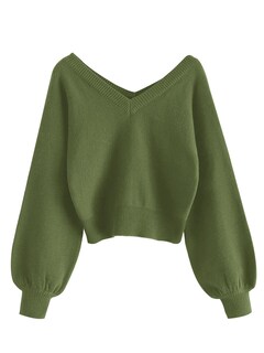 Foto 1 | Jersey Zaful Para Mujer Con Cuello En V Corto Y Manga Larga, Color Verde Claro - Venta Internacional.