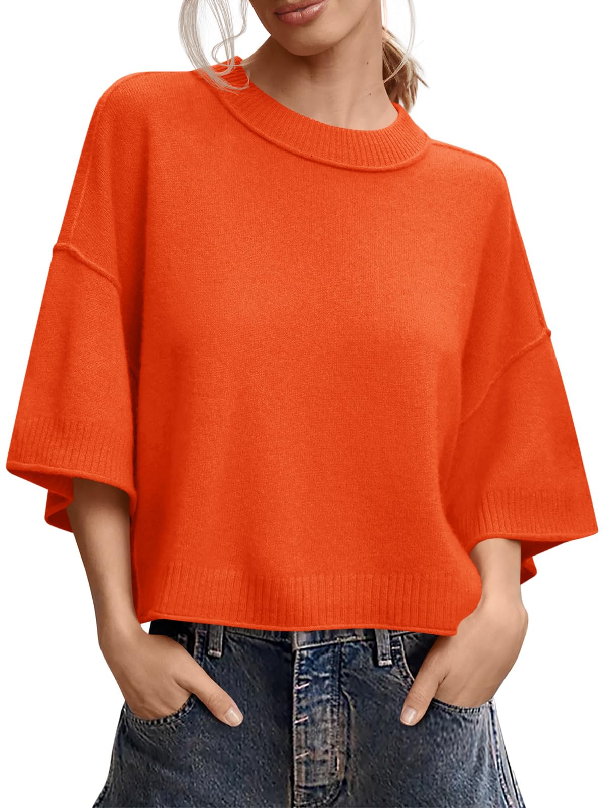 Foto 2 pulgar | Jersey Saodimallsu De Punto Naranja De Manga Corta Para Mujer - Venta Internacional.