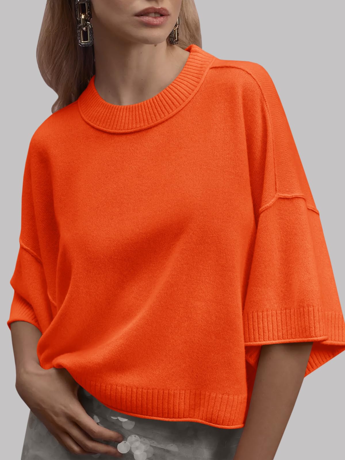 Foto 3 pulgar | Jersey Saodimallsu De Punto Naranja De Manga Corta Para Mujer - Venta Internacional.