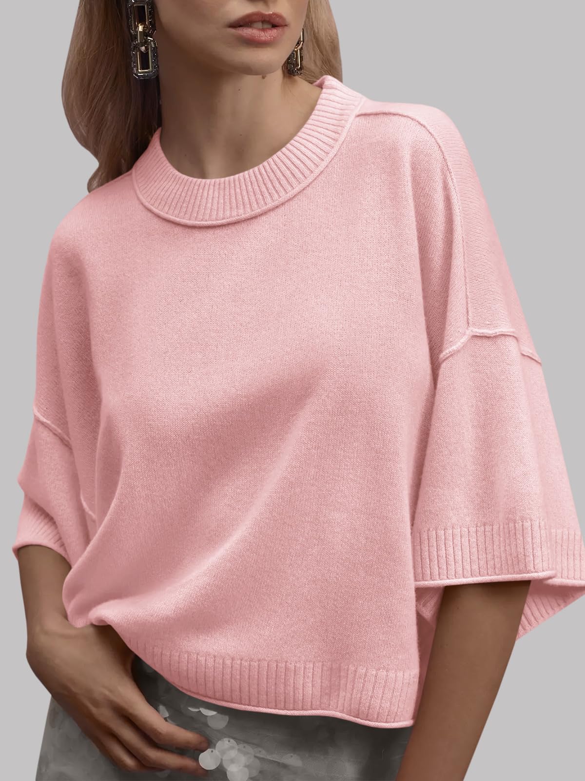 Foto 3 pulgar | Jersey Saodimallsu De Manga Corta Para Mujer, De Gran Tamaño, Rosa - Venta Internacional.