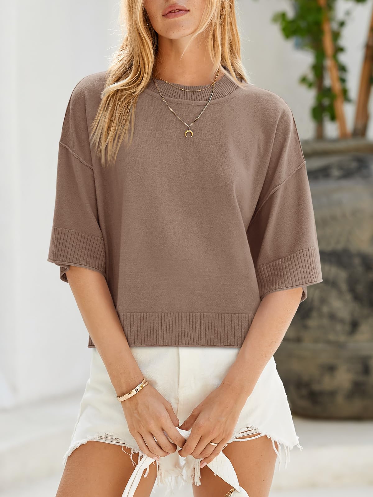 Foto 4 pulgar | Jersey Saodimallsu De Punto Extragrande De Manga Corta Para Mujer - Venta Internacional.
