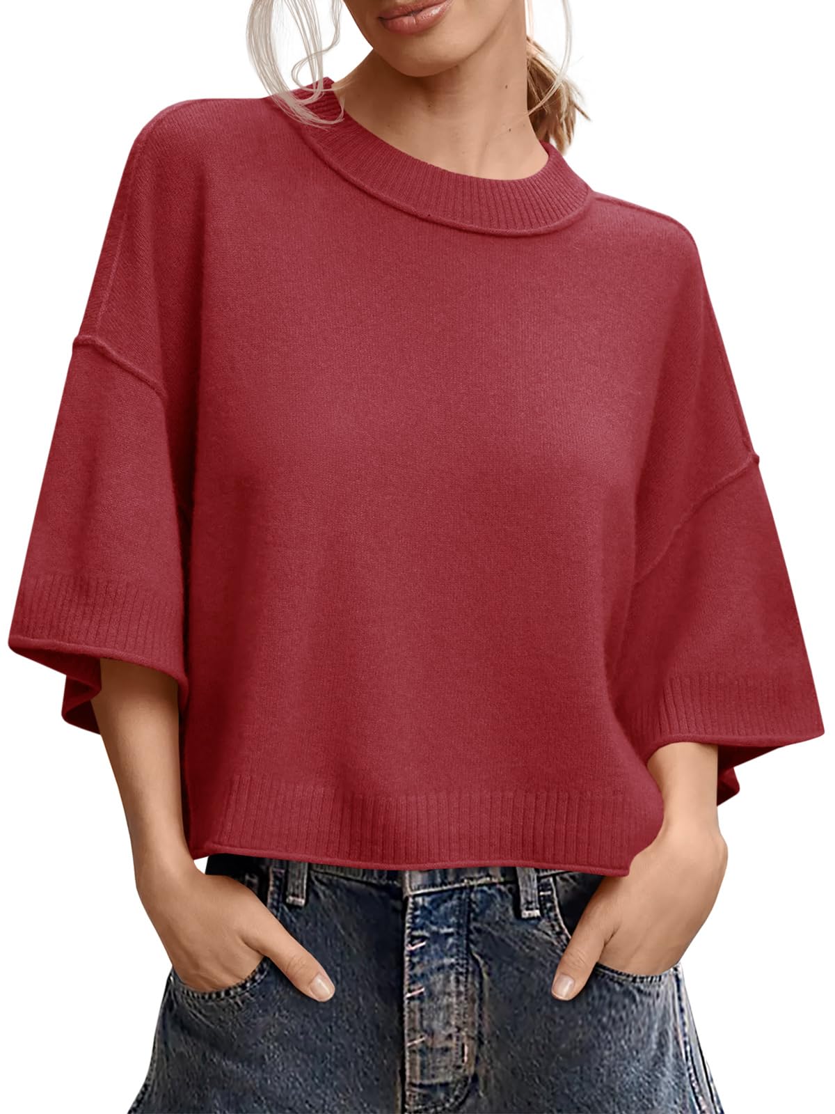 Suéter De Manga Corta Saodimallsu Summer Oversized Red Women - Venta Internacional.
