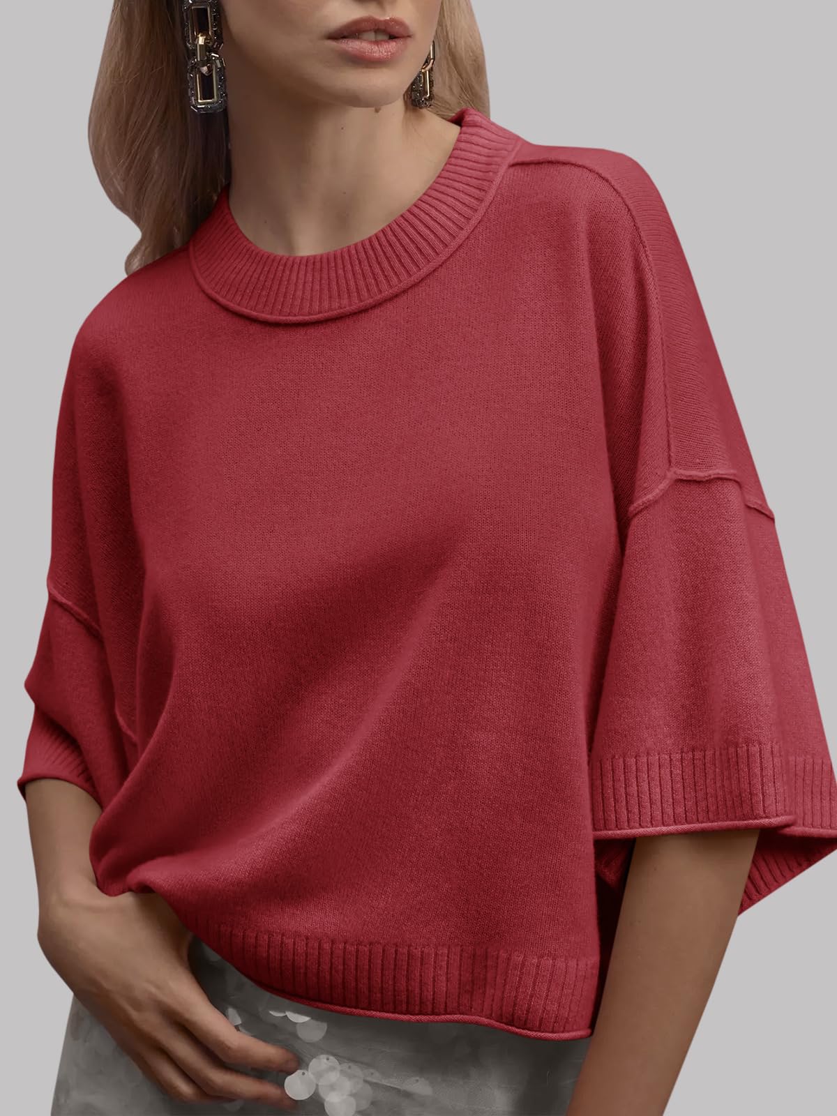 Foto 3 pulgar | Suéter De Manga Corta Saodimallsu Summer Oversized Red Women - Venta Internacional.