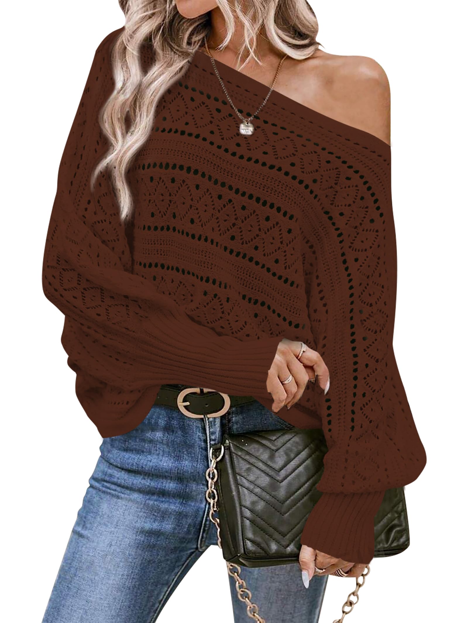 Foto 2 pulgar | Jersey Cakulo Para Mujer Con Hombros Descubiertos, Color Marrón, Talla Xl - Venta Internacional.