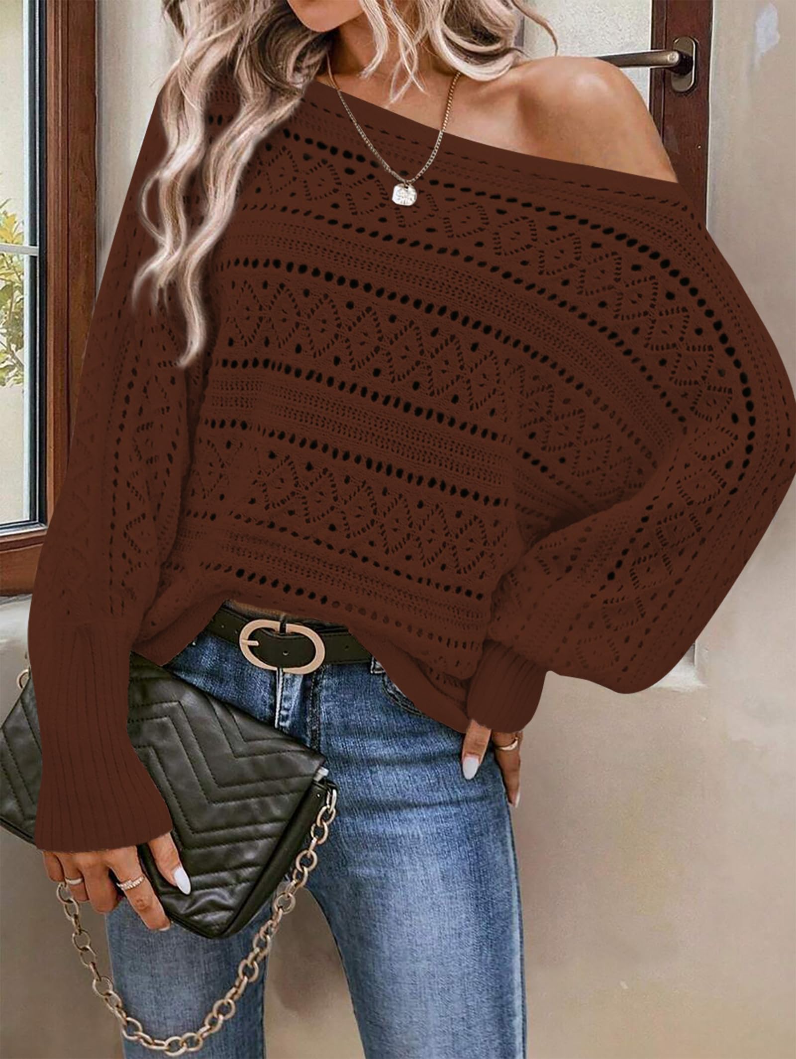 Foto 3 pulgar | Jersey Cakulo Para Mujer Con Hombros Descubiertos, Color Marrón, Talla Xl - Venta Internacional.