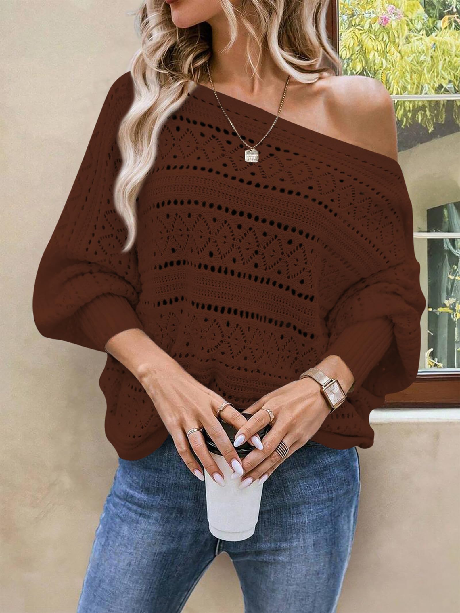 Foto 4 pulgar | Jersey Cakulo Para Mujer Con Hombros Descubiertos, Color Marrón, Talla Xl - Venta Internacional.