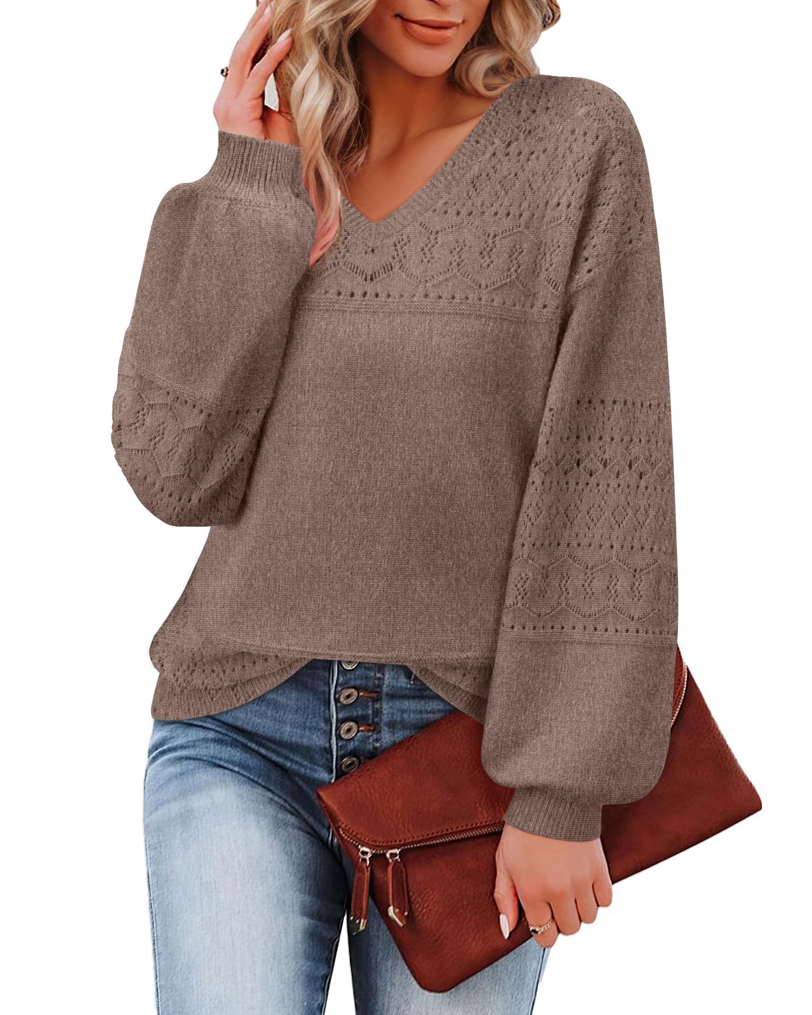 Foto 3 pulgar | Jersey Messic Con Cuello En V Para Mujer, Color Nuez Moscada, Talla Xxl - Venta Internacional.