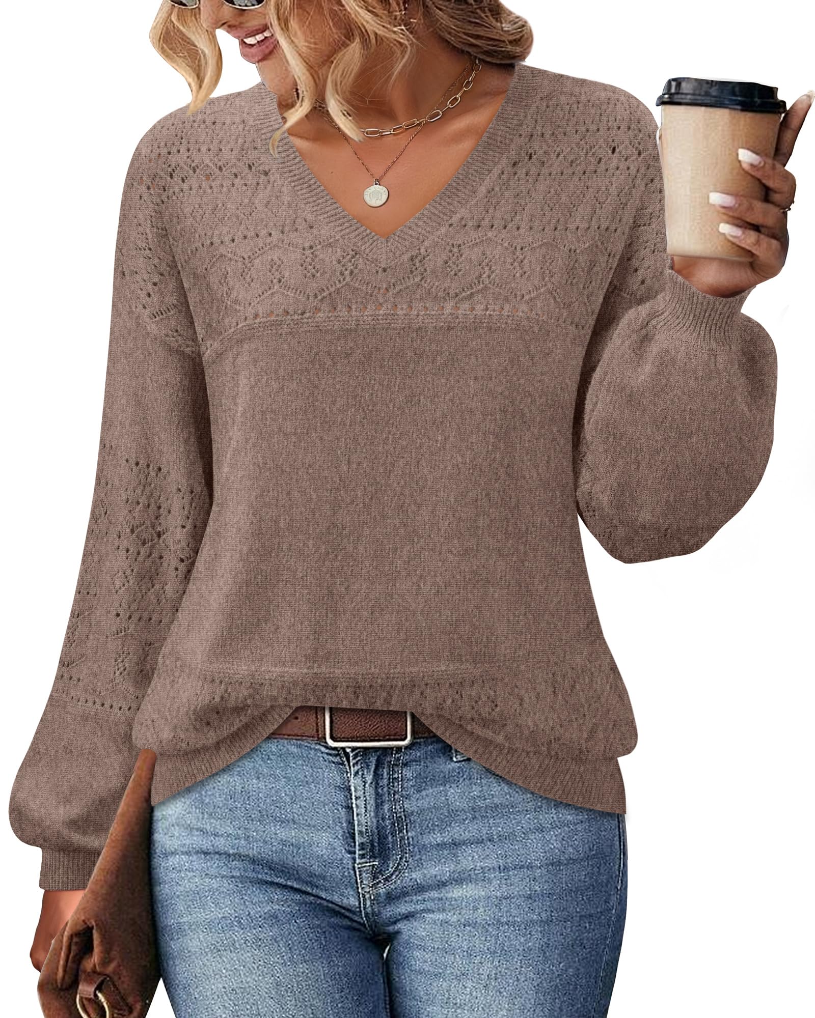 Foto 4 pulgar | Jersey Messic Con Cuello En V Para Mujer, Color Nuez Moscada, Talla Xxl - Venta Internacional.