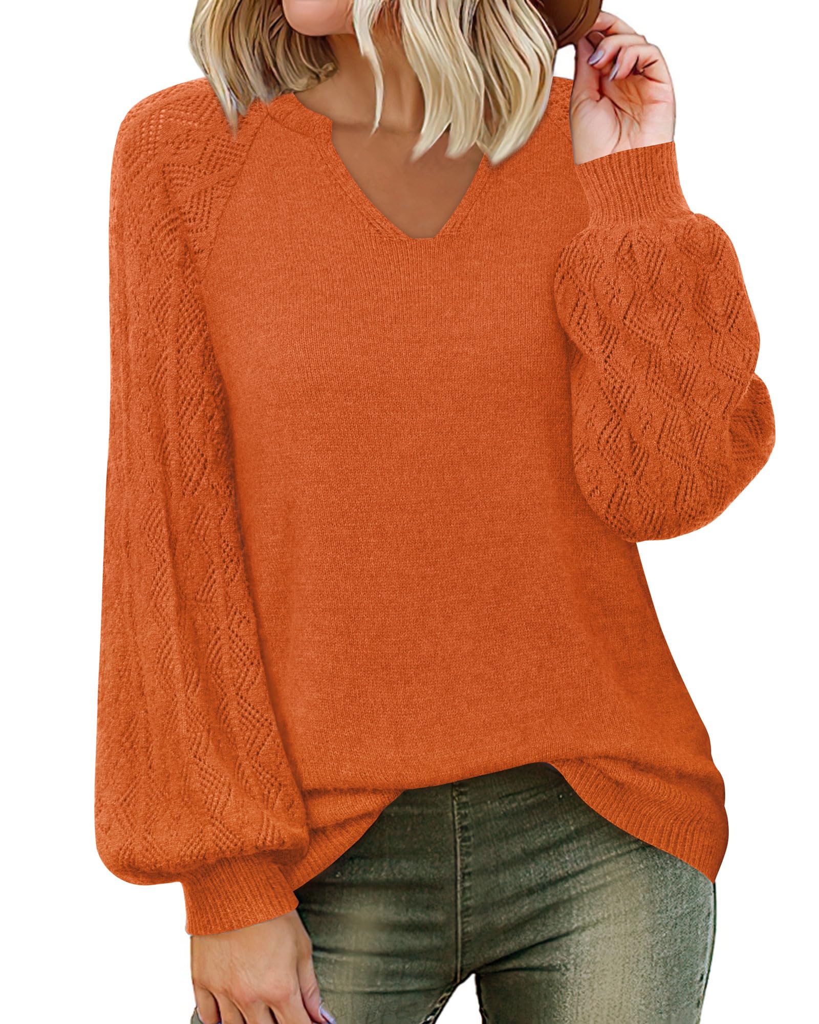 Jersey Messic Con Cuello En V Para Mujer, Color Naranja Oxidado, Talla L - Venta Internacional.