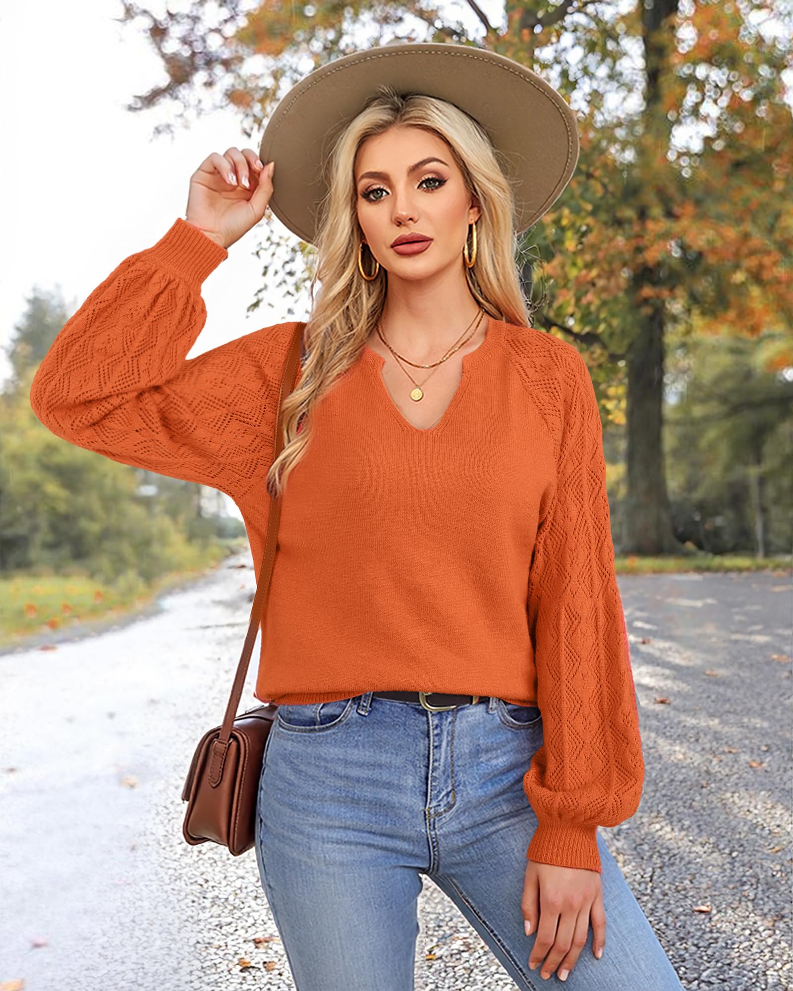 Foto 3 | Jersey Messic Con Cuello En V Para Mujer, Color Naranja Oxidado, Talla L - Venta Internacional.