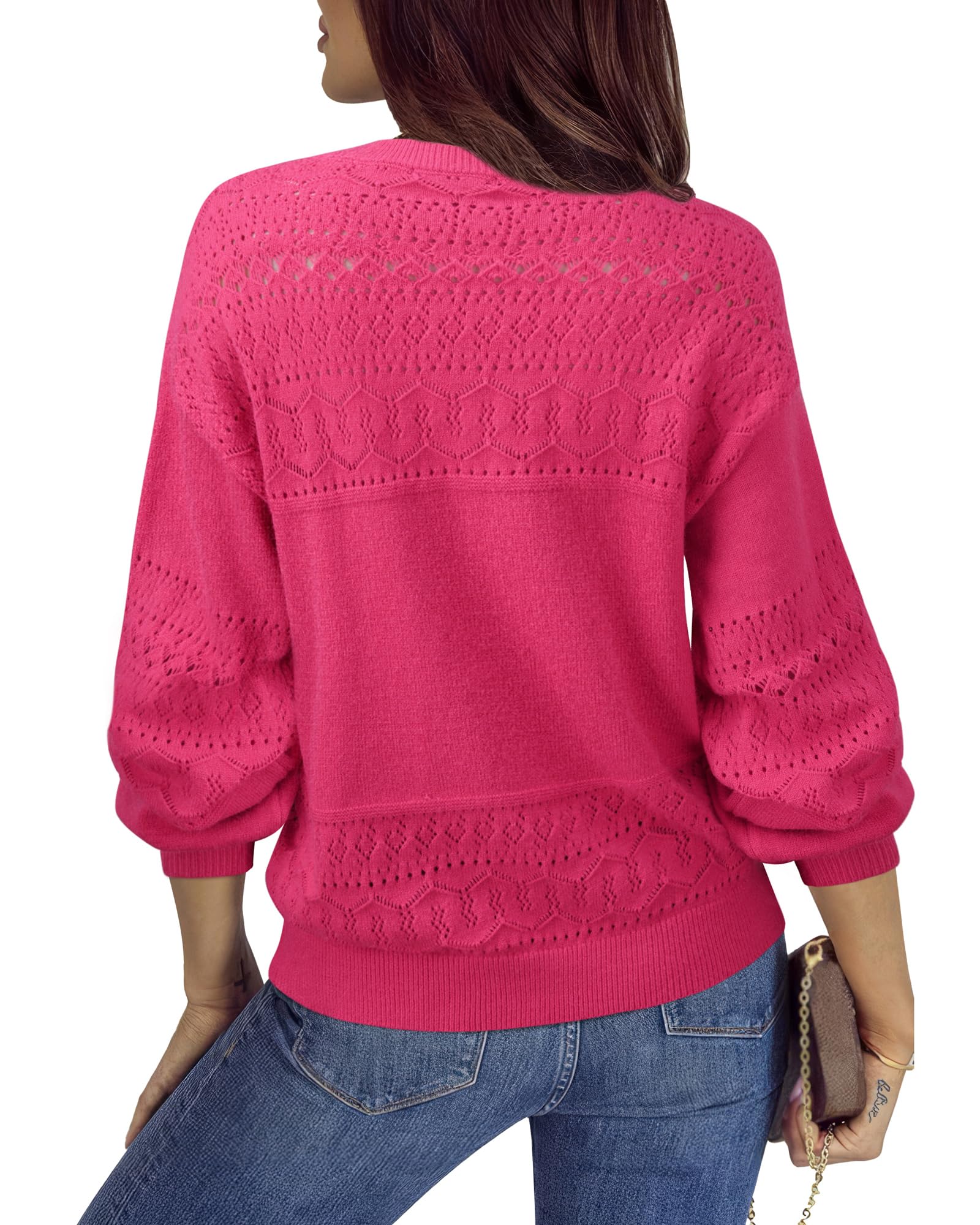 Foto 5 pulgar | Jersey Messic De Ganchillo Con Cuello En V Para Mujer, Color Rosa Intenso, Talla Xxl - Venta Internacional.