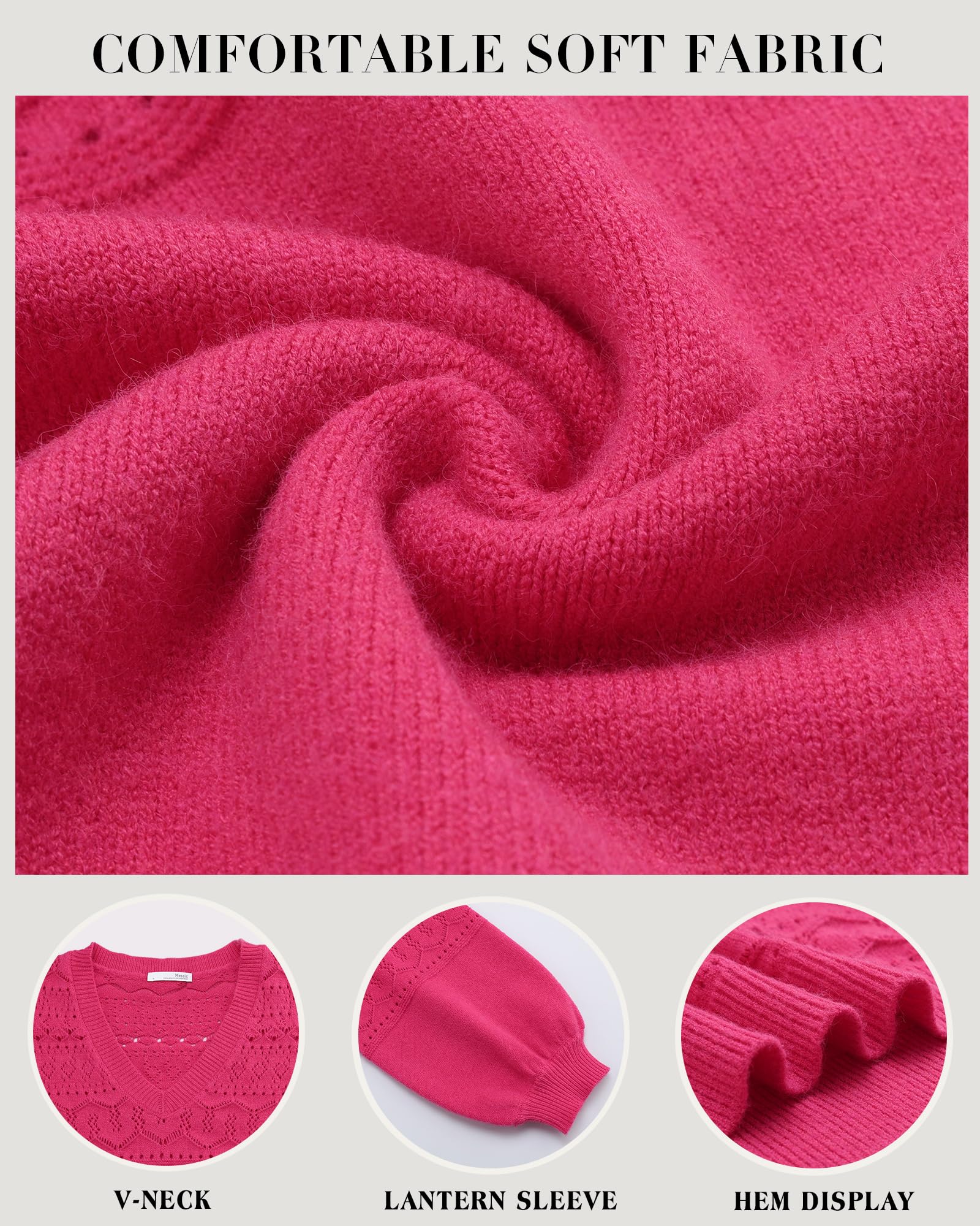 Foto 6 pulgar | Jersey Messic De Ganchillo Con Cuello En V Para Mujer, Color Rosa Intenso, Talla Xxl - Venta Internacional.