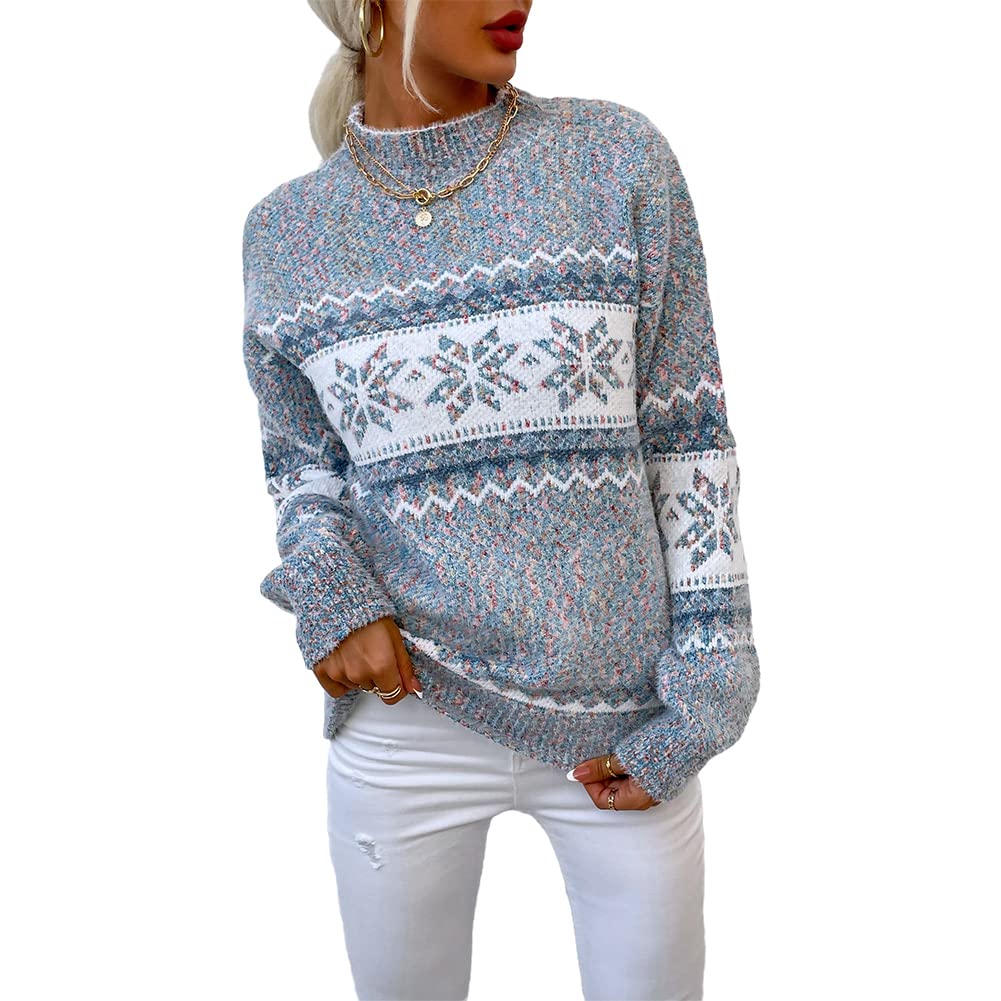 Foto 2 pulgar | Jersey Junboon Para Mujer Con Cuello Redondo Y Manga Larga Con Estampado De Copos De Nieve - Venta Internacional.
