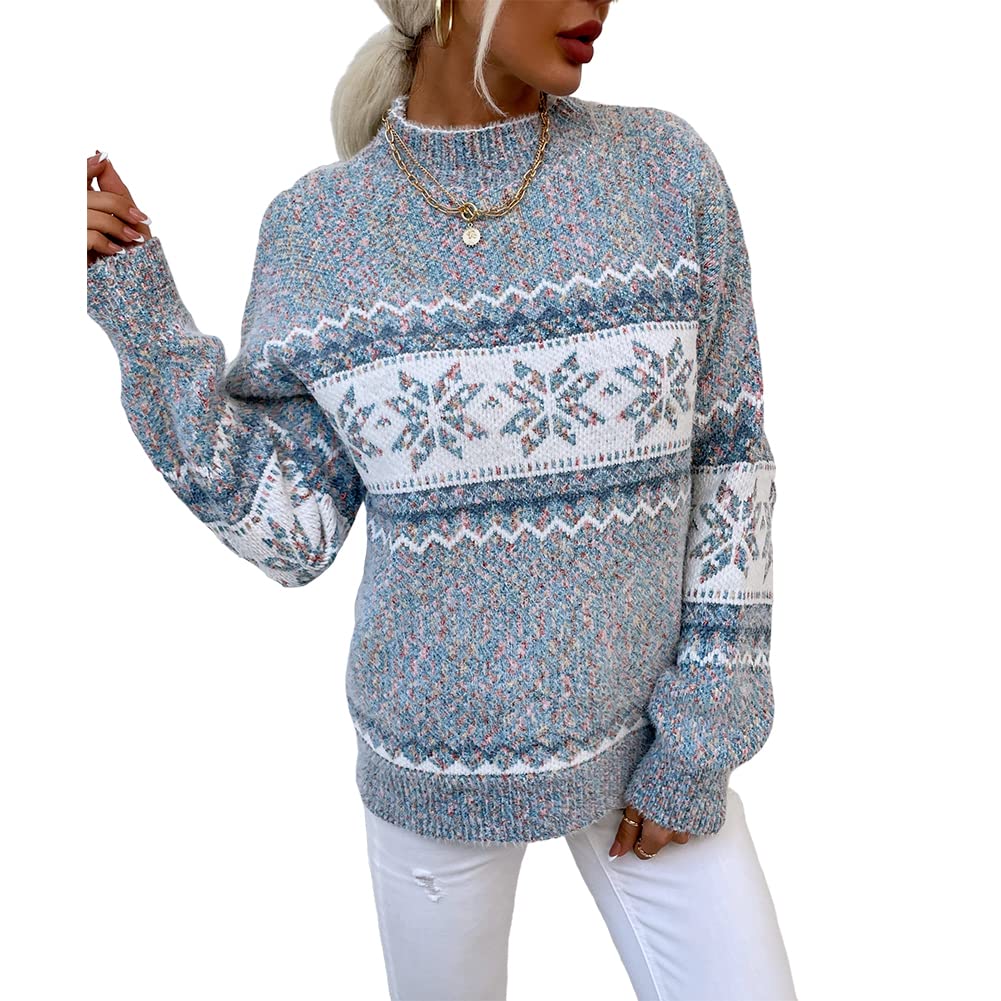 Foto 3 pulgar | Jersey Junboon Para Mujer Con Cuello Redondo Y Manga Larga Con Estampado De Copos De Nieve - Venta Internacional.