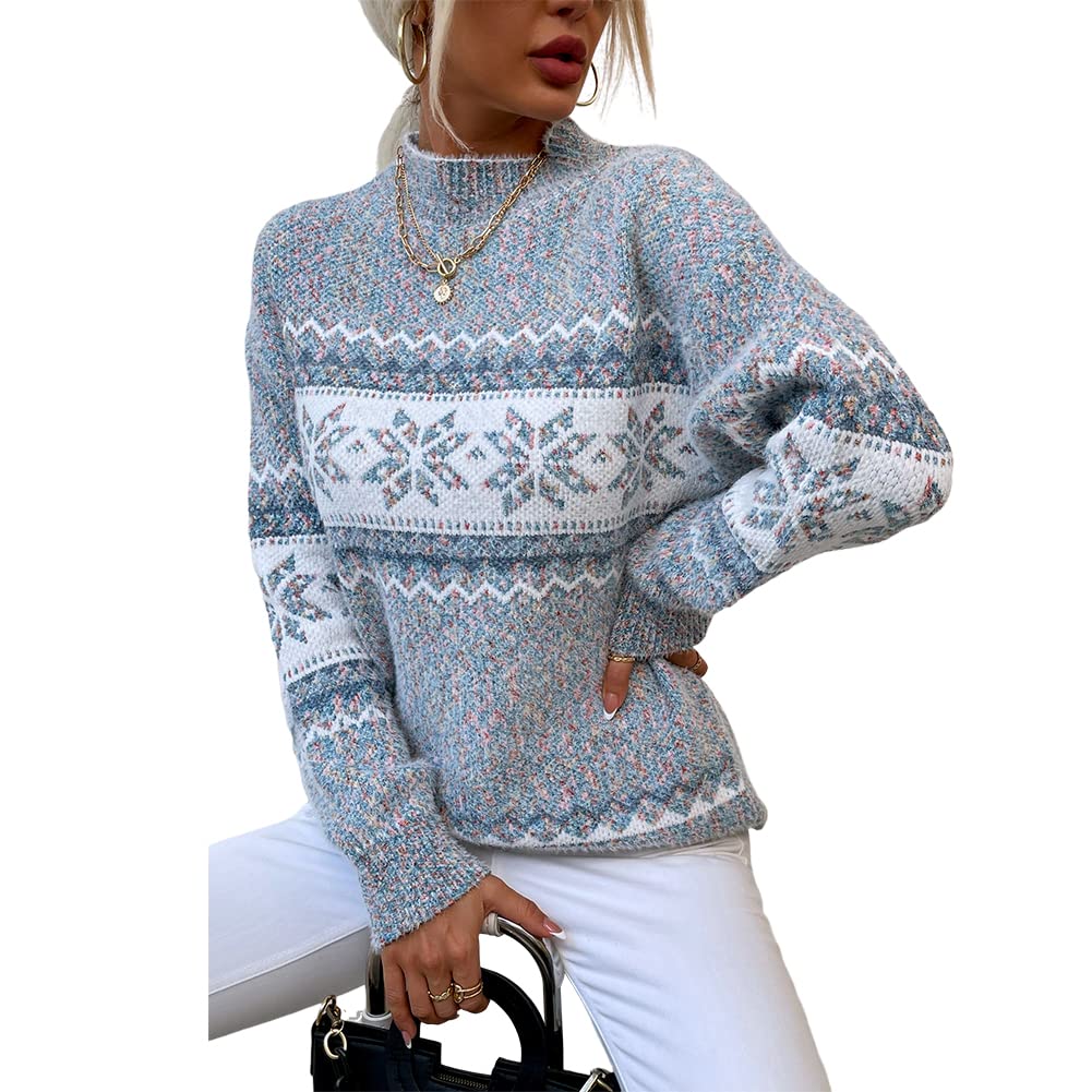 Foto 4 pulgar | Jersey Junboon Para Mujer Con Cuello Redondo Y Manga Larga Con Estampado De Copos De Nieve - Venta Internacional.