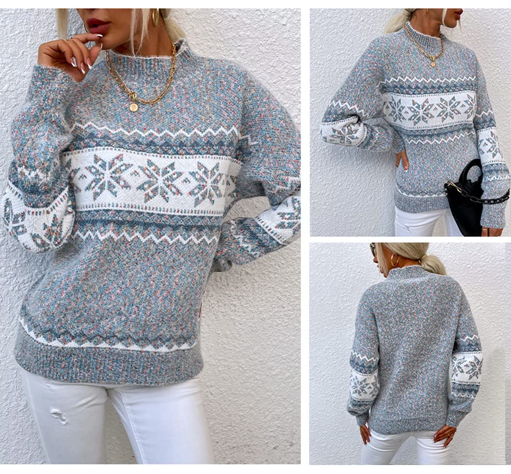 Foto 5 | Jersey Junboon Para Mujer Con Cuello Redondo Y Manga Larga Con Estampado De Copos De Nieve - Venta Internacional.
