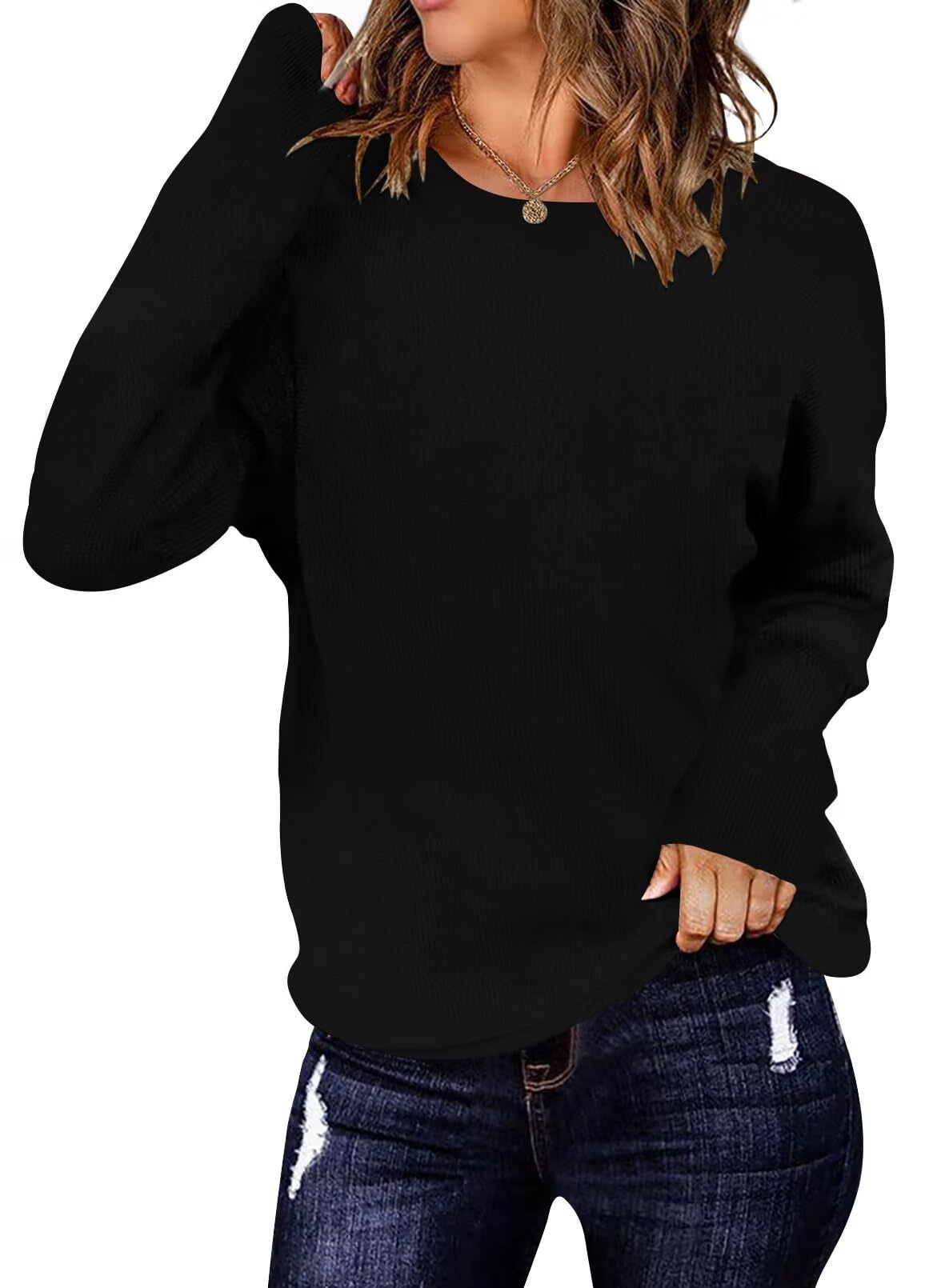 Jersey Qacohu De Manga Larga Con Cuello Redondo De Punto Acanalado Para Mujer - Venta Internacional.