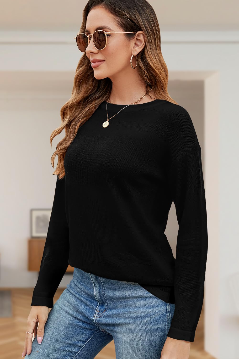 Foto 4 pulgar | Jersey Qacohu De Manga Larga Con Cuello Redondo De Punto Acanalado Para Mujer - Venta Internacional.
