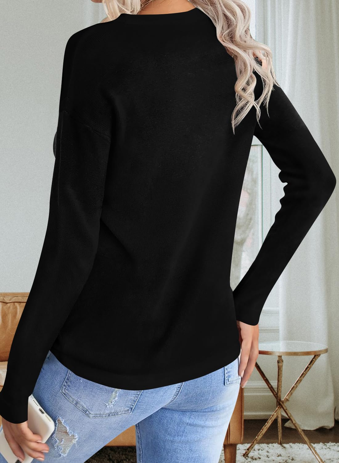 Foto 5 pulgar | Jersey Qacohu De Manga Larga Con Cuello Redondo De Punto Acanalado Para Mujer - Venta Internacional.