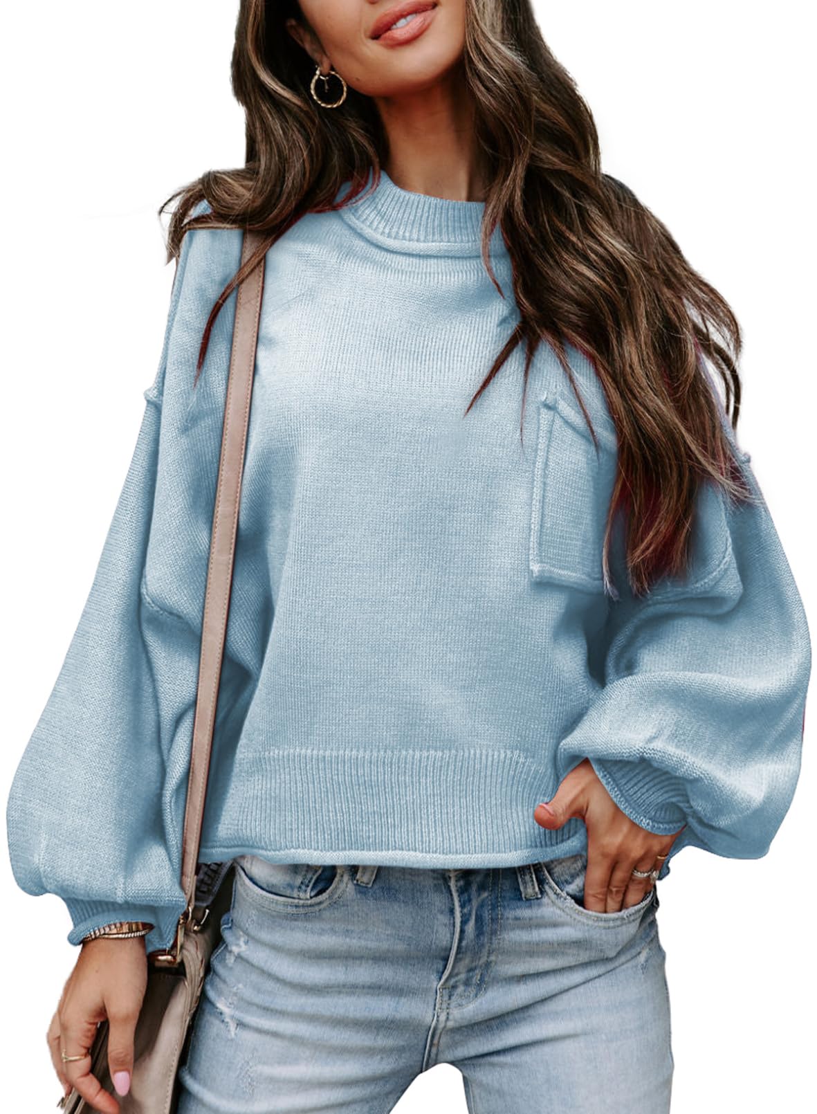Jersey Evaless De Punto Grueso Y Cálido, Azul Cielo, 1x - Venta Internacional.