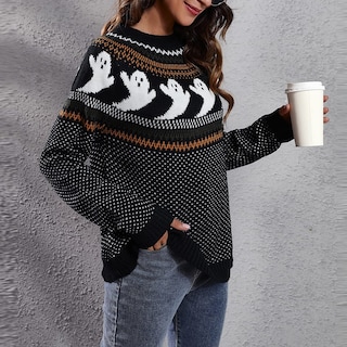 Foto 4 | Jersey Junboon Para Mujer, Vintage, Con Lunares, Diseño De Halloween, Diseño De Fantasma - Venta Internacional.