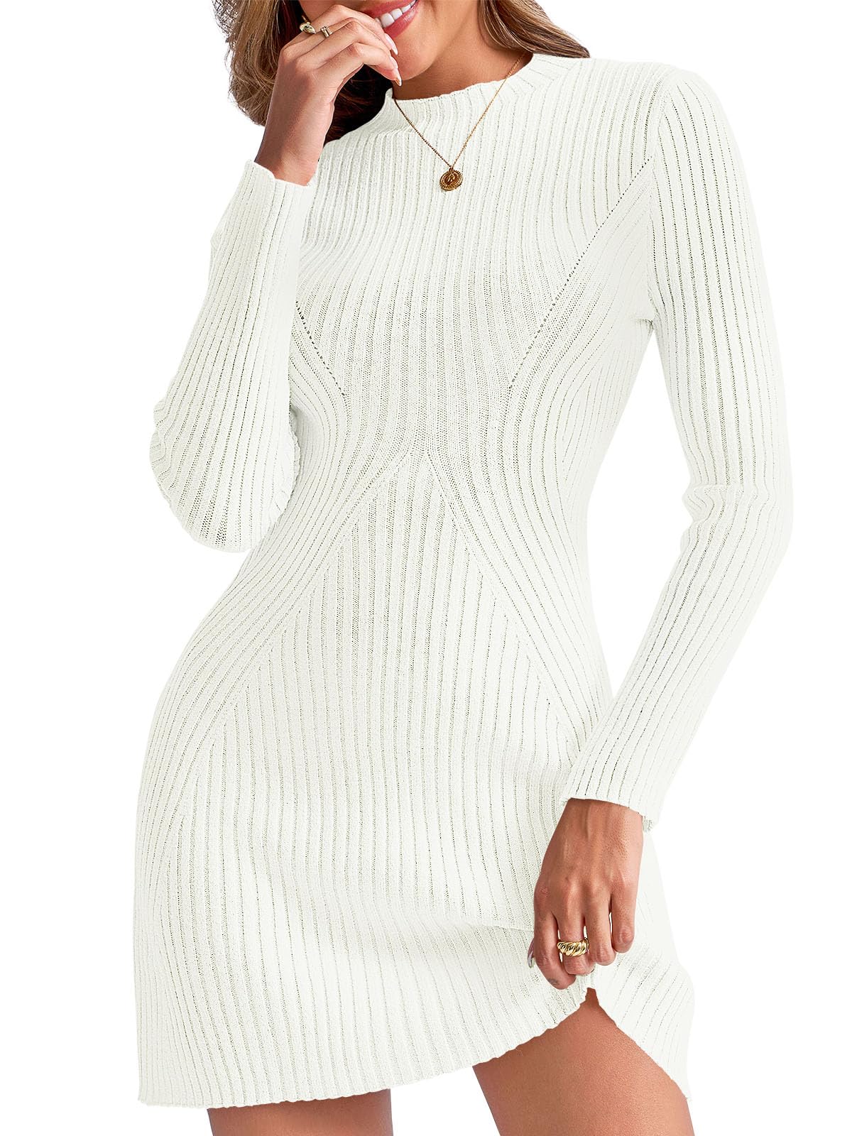 Foto 2 pulgar | Vestido Tipo Suéter Saodimallsu 2024 Para Mujer De Manga Larga Blanco - Venta Internacional.
