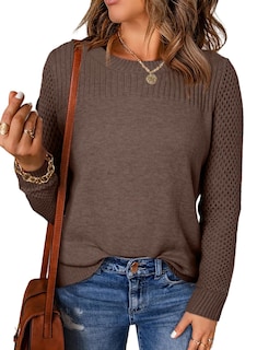 Foto 1 | Jersey Evaless Para Mujer, Moderno, De Manga Larga, Tejido Trenzado, Marrón - Venta Internacional.