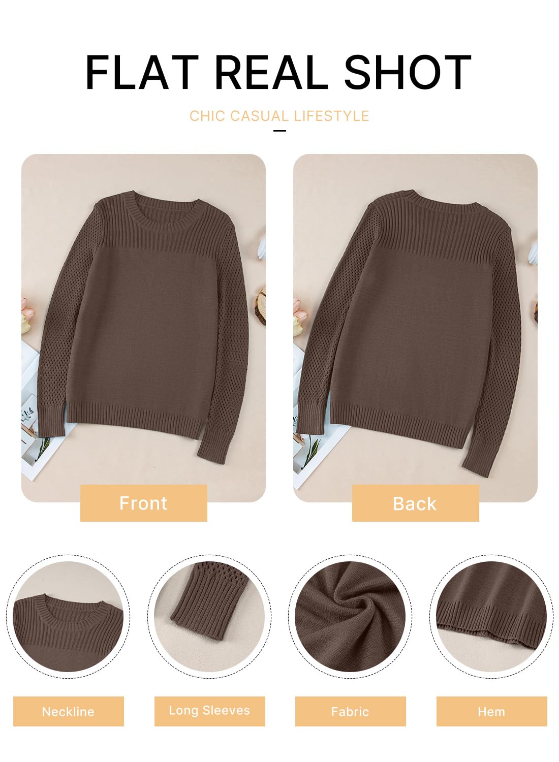 Foto 6 pulgar | Jersey Evaless Para Mujer, Moderno, De Manga Larga, Tejido Trenzado, Marrón - Venta Internacional.