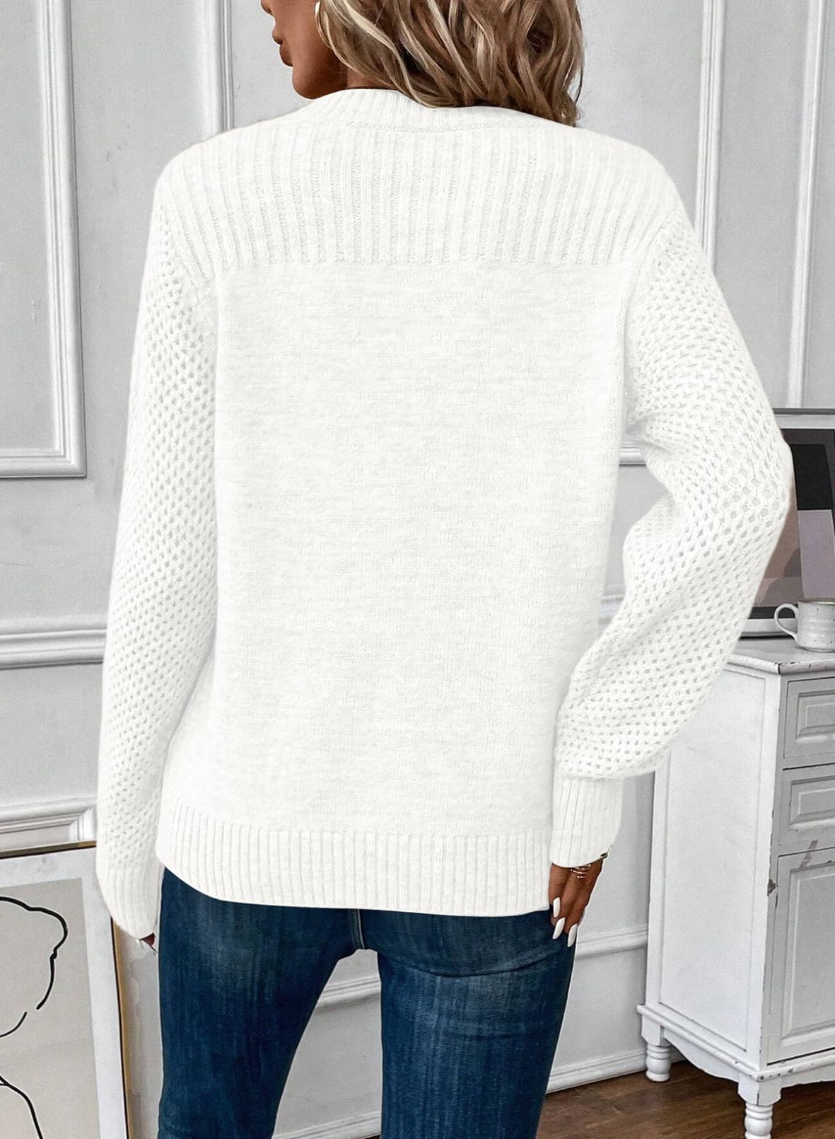 Foto 4 | Jersey Evaless 2024 Fashion Trend Para Mujer Con Cuello Redondo, Blanco - Venta Internacional.
