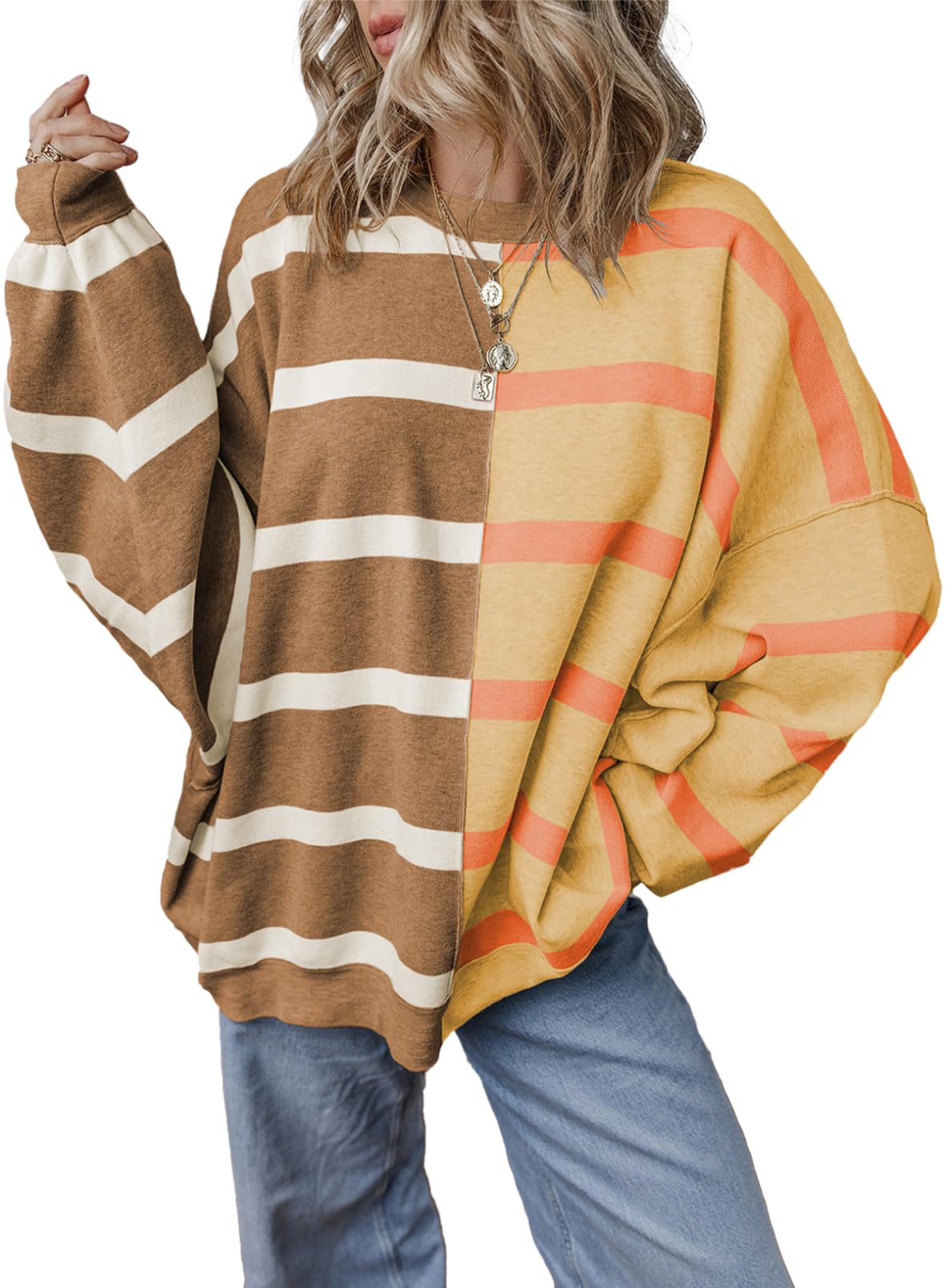 Foto 2 pulgar | Jersey Evaless Para Mujer, Tejido A Rayas, Holgado, De Gran Tamaño - Venta Internacional.