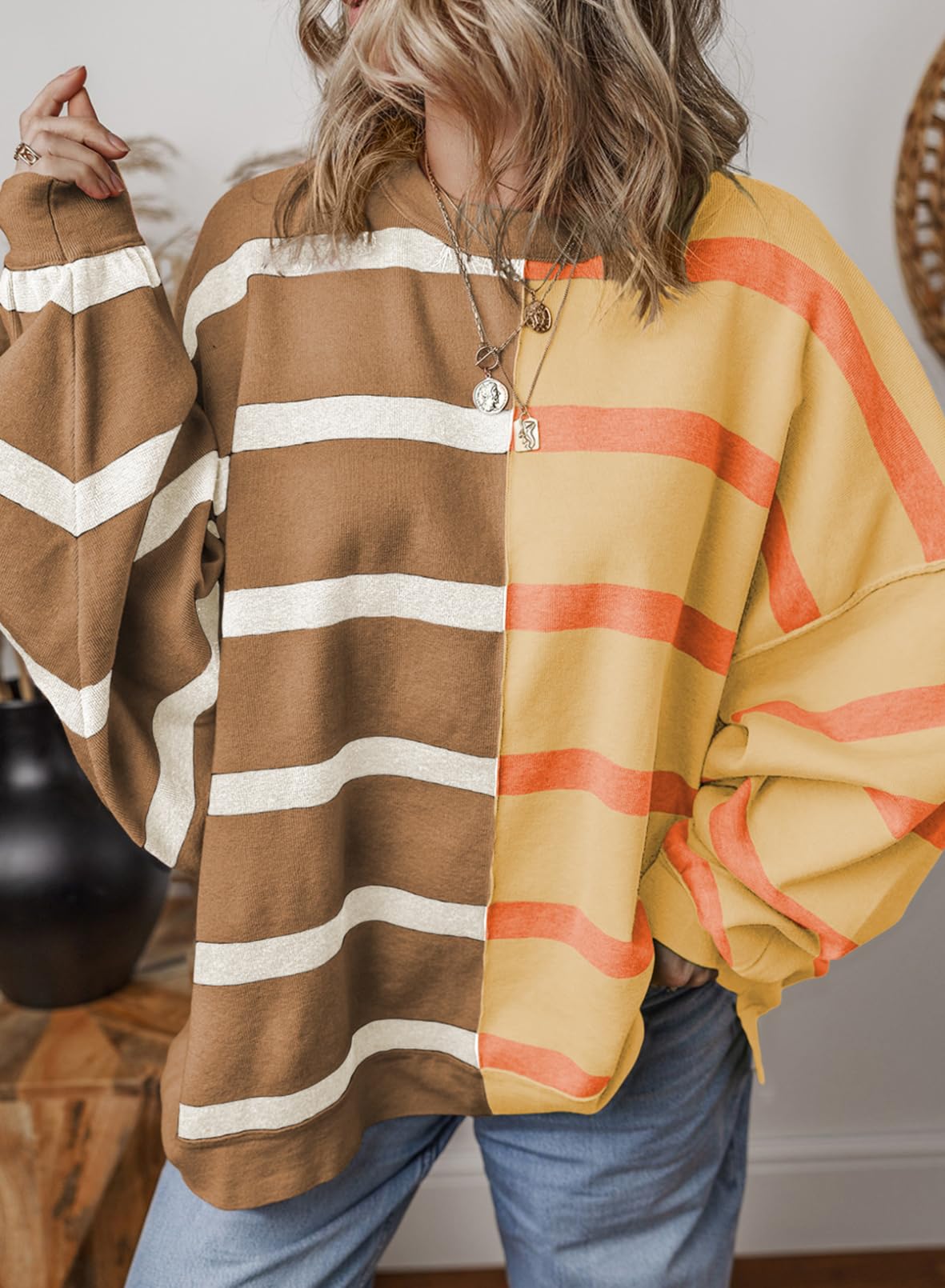 Foto 2 | Jersey Evaless Para Mujer, Tejido A Rayas, Holgado, De Gran Tamaño - Venta Internacional.