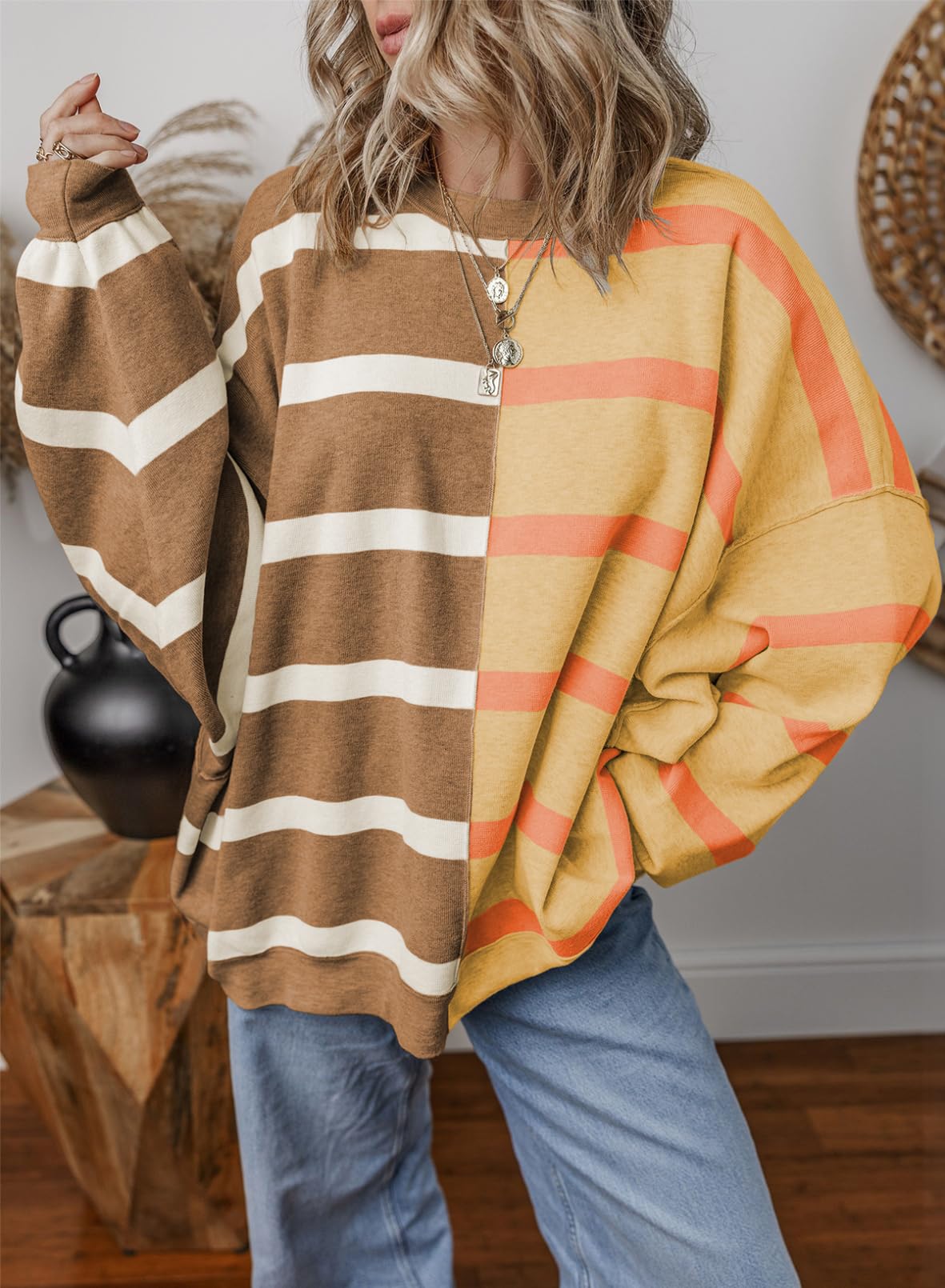 Foto 3 | Jersey Evaless Para Mujer, Tejido A Rayas, Holgado, De Gran Tamaño - Venta Internacional.