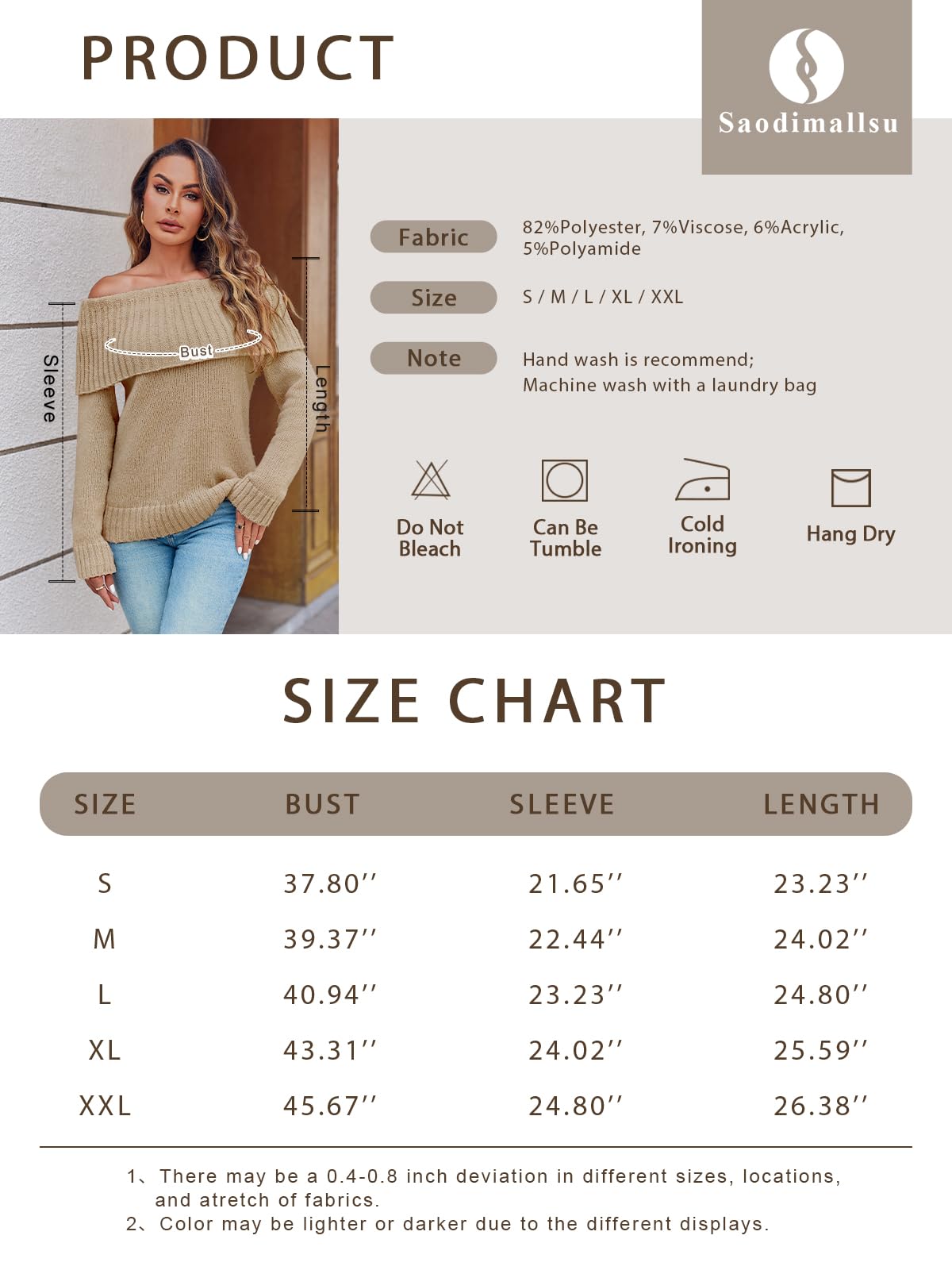Foto 7 pulgar | Jersey Saodimallsu Con Hombros Descubiertos Para Mujer, Punto Holgado, Blanco - Venta Internacional.
