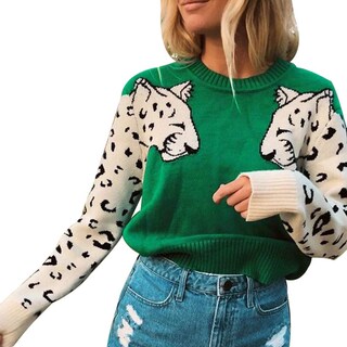 Foto 2 | Jersey Junboon Para Mujer, Casual, Con Estampado De Leopardo, Tejido Verde - Venta Internacional.