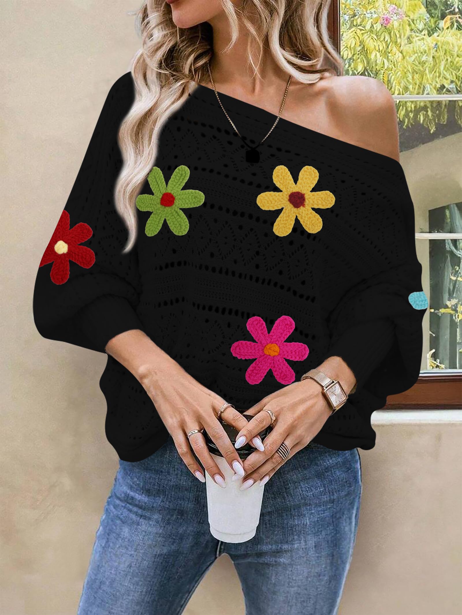 Foto 4 pulgar | Jersey Cakulo Para Mujer Con Hombros Descubiertos, Otoño 2024, Negro S - Venta Internacional.