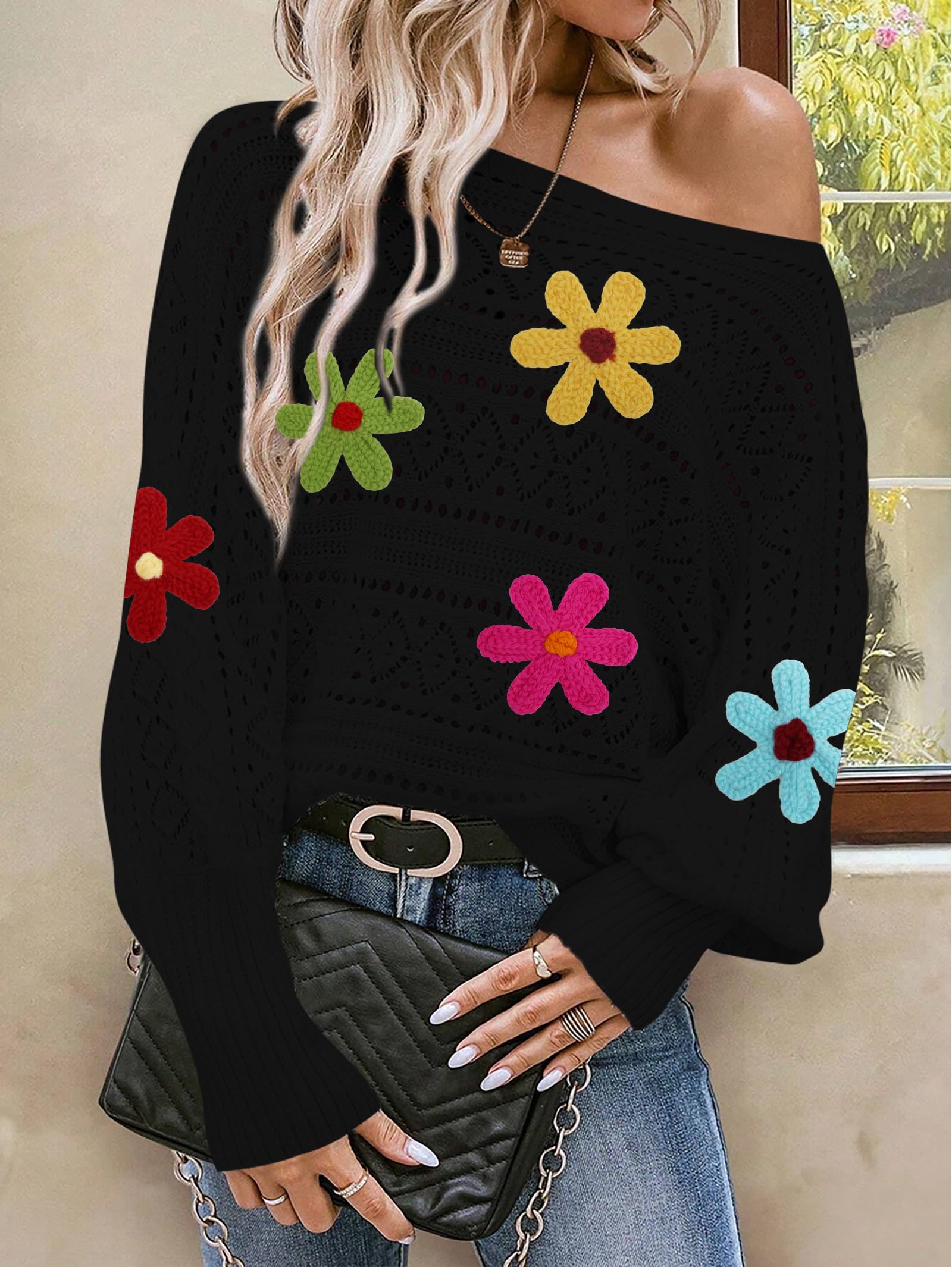 Foto 7 pulgar | Jersey Cakulo Para Mujer Con Hombros Descubiertos, Otoño 2024, Negro S - Venta Internacional.