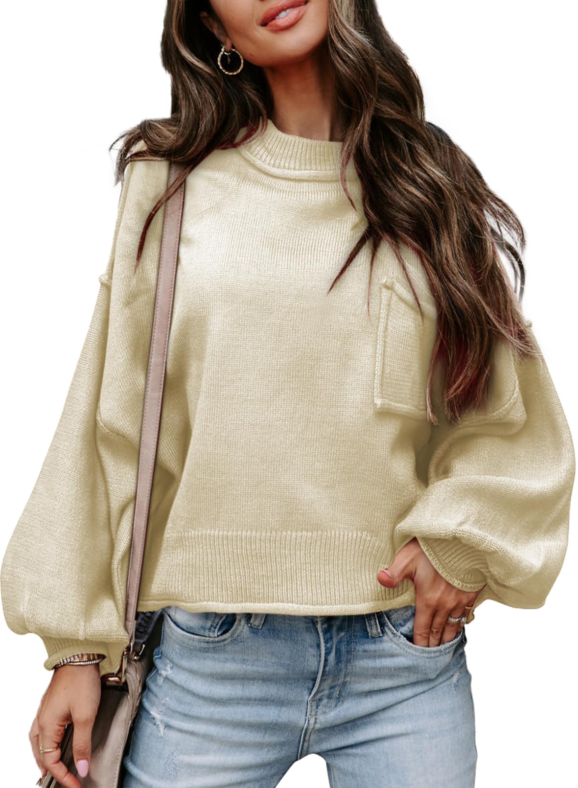 Foto 1 | Jersey Evaless Oversized Crop Para Mujer Otoño Beige 1x - Venta Internacional.